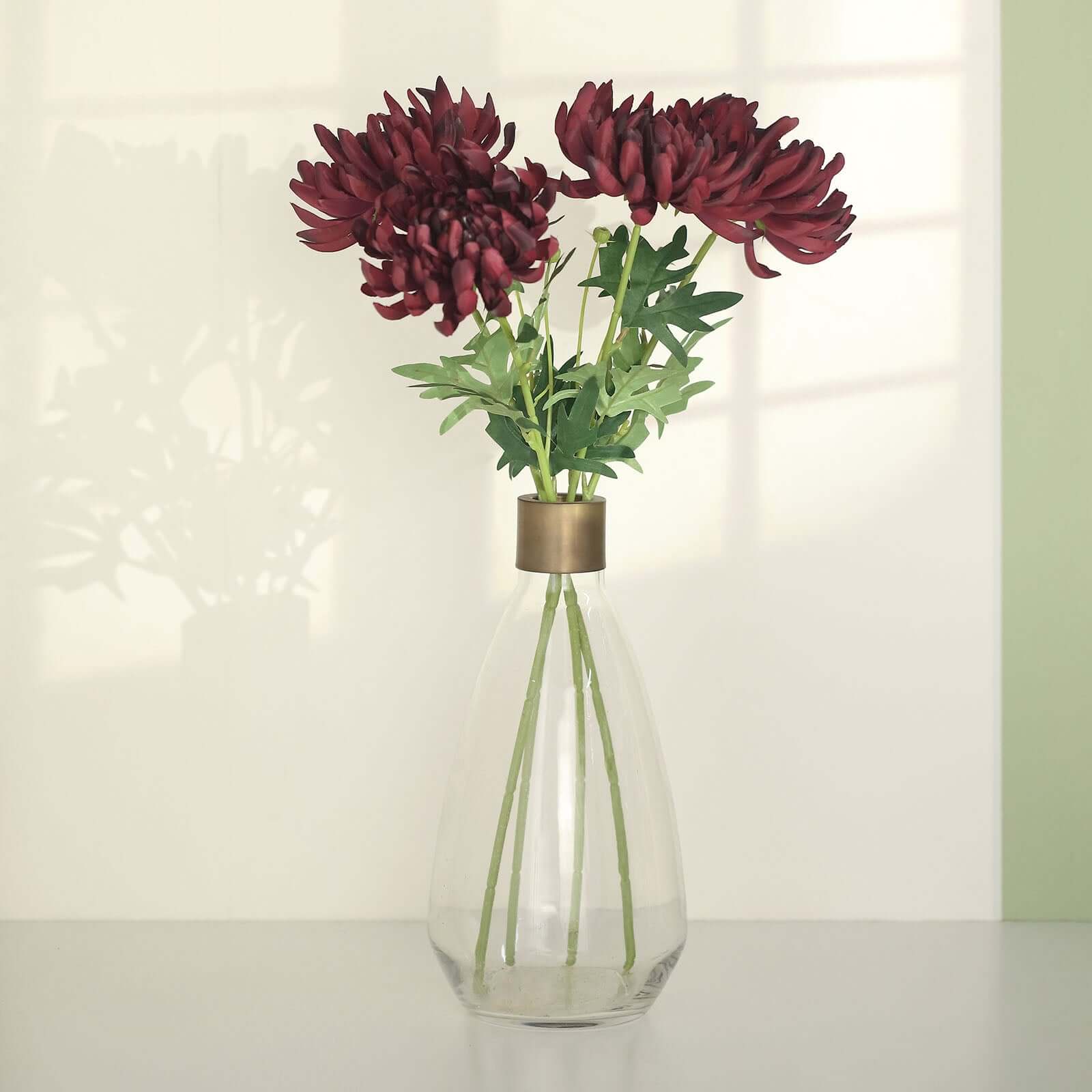 3 Stems Burgundy 27 Artificial Silk Chrysanthemum Bouquet Flowers, Large Faux Mum Branches