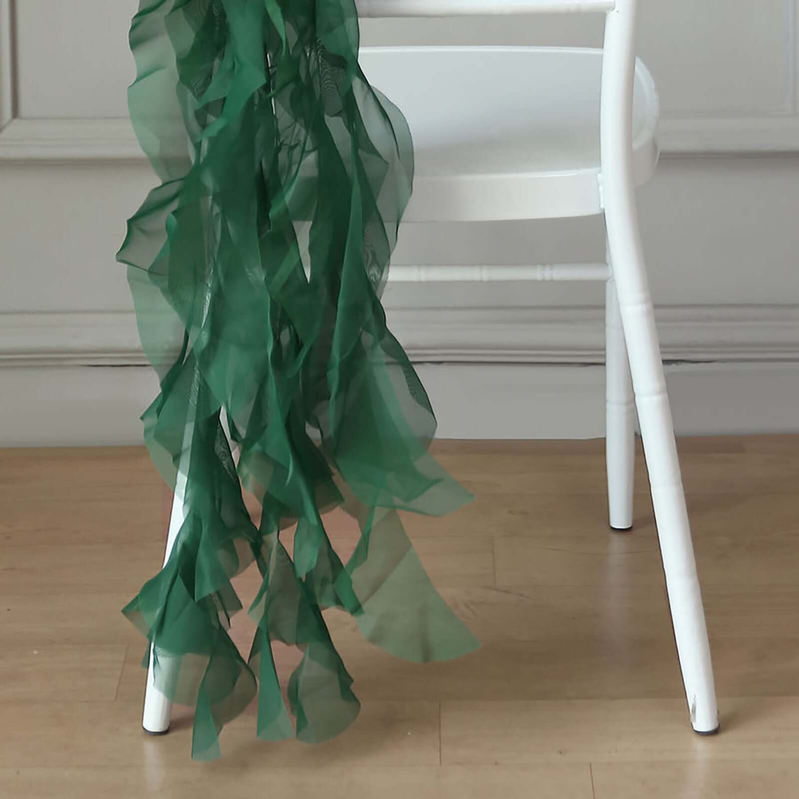 1 Set Chiffon Hoods Chair Sashes with Willow Ruffles Design Hunter Emerald Green - Stylish Chair Bow Decor