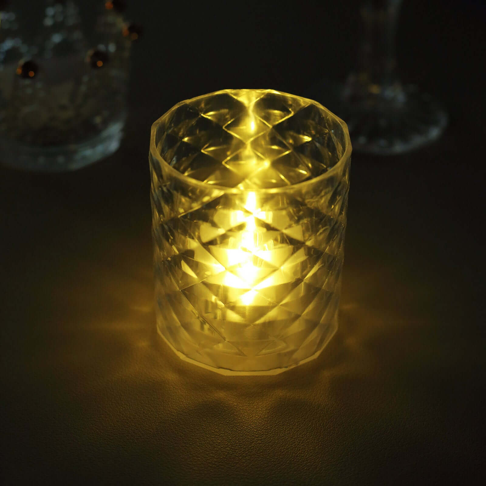 12-Pack LED Tealight Candle Holders Whiskey Glass Design Clear - Warm White Battery Operated Lights 3