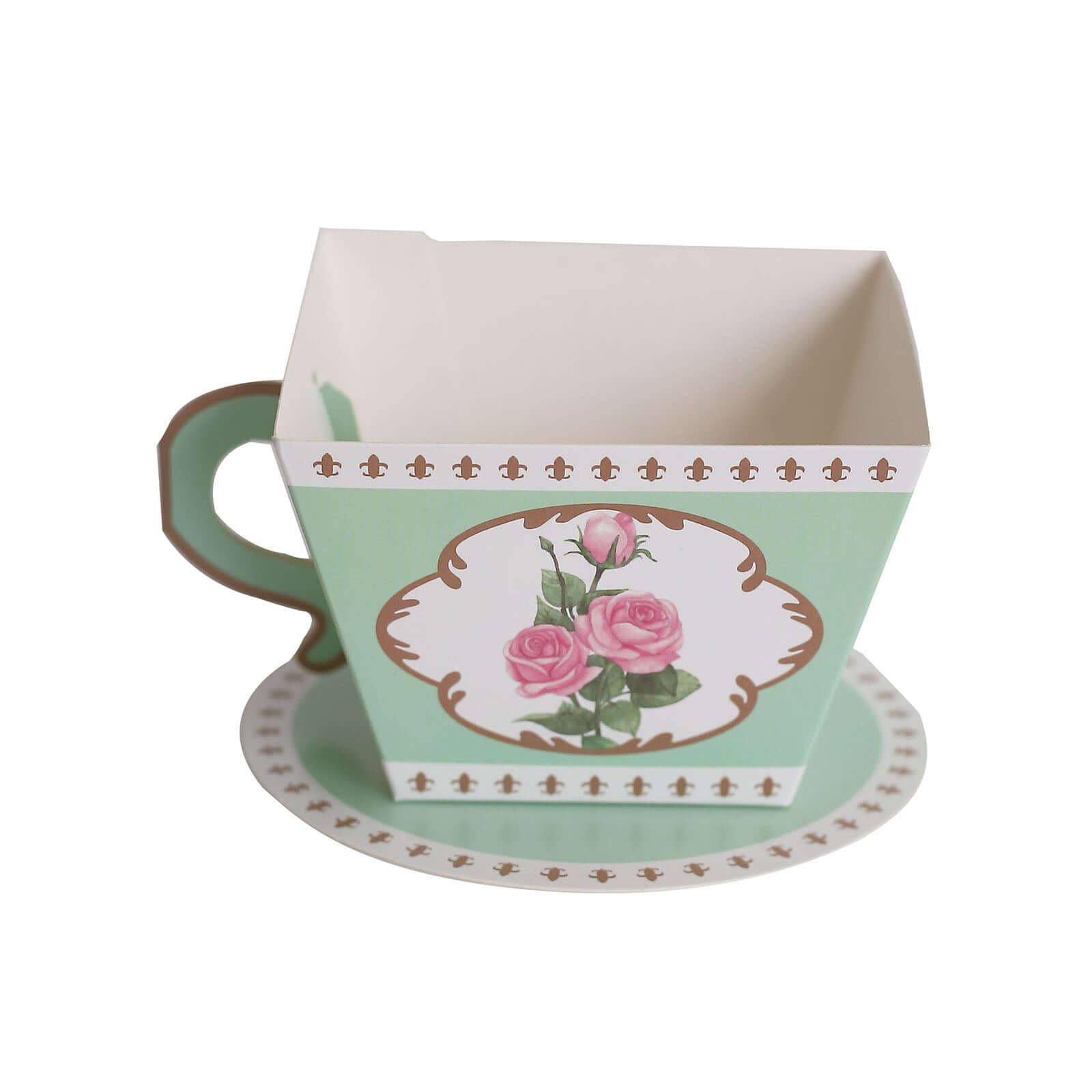 25 Pack Turquoise Mini Teacup and Saucer Party Favor Boxes with Rose Floral Print, Tea Time Candy Boxes - 4x3