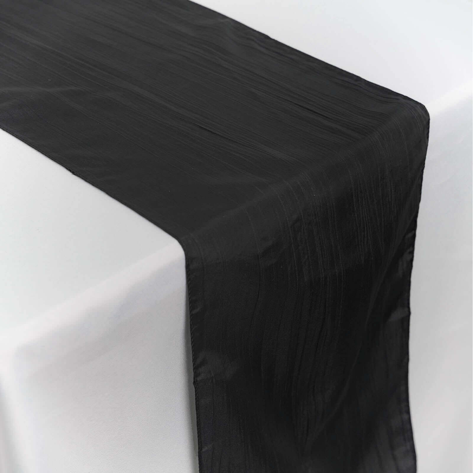 Taffeta 12x108 Table Runner Black - Accordion Crinkle Design