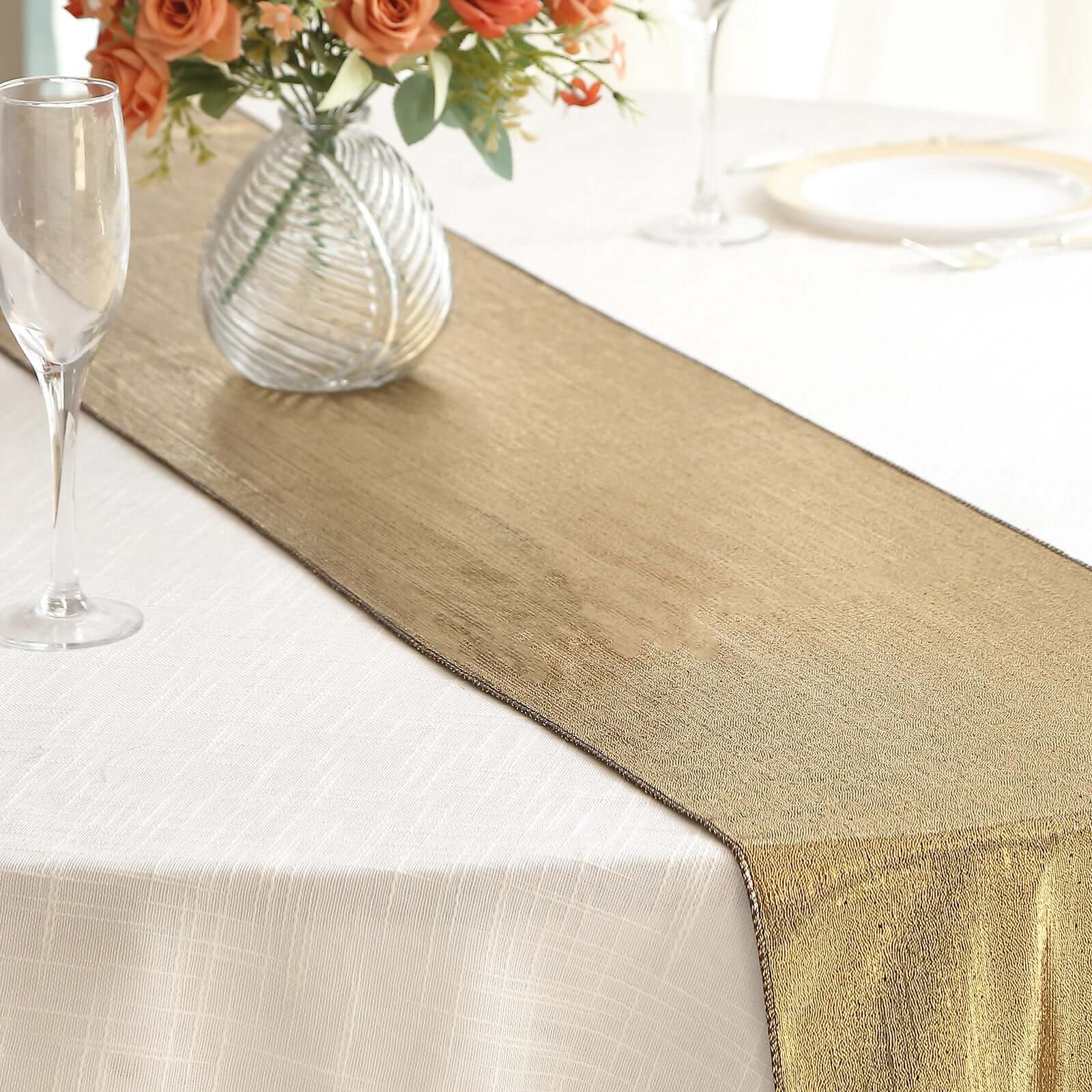 Polyester 12x108 Table Runner Antique Gold Shimmer Sequin Dots - Wrinkle-Free Finish Table Linen