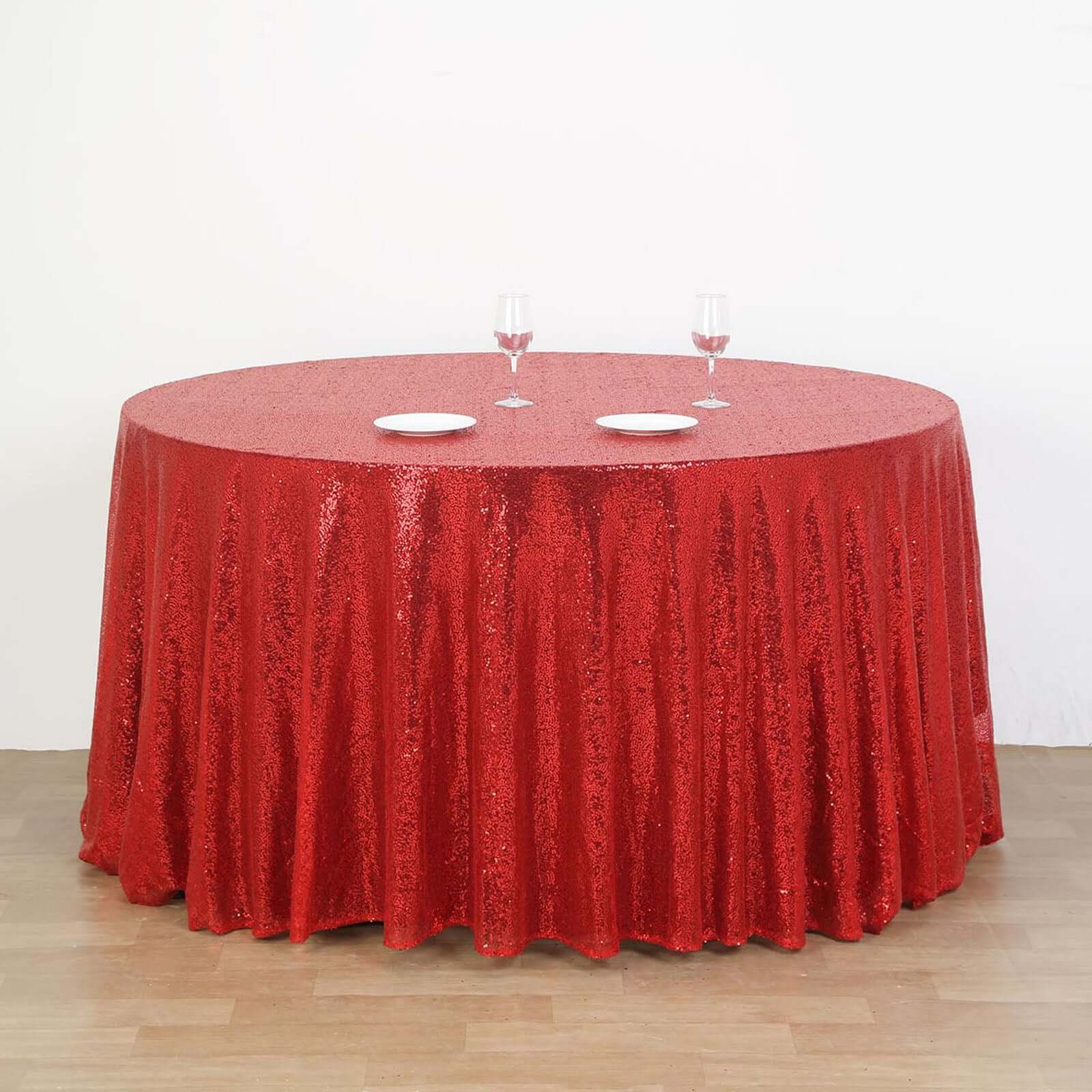 Sequin 132 Round Tablecloth Red - Seamless Dazzling Table Cover