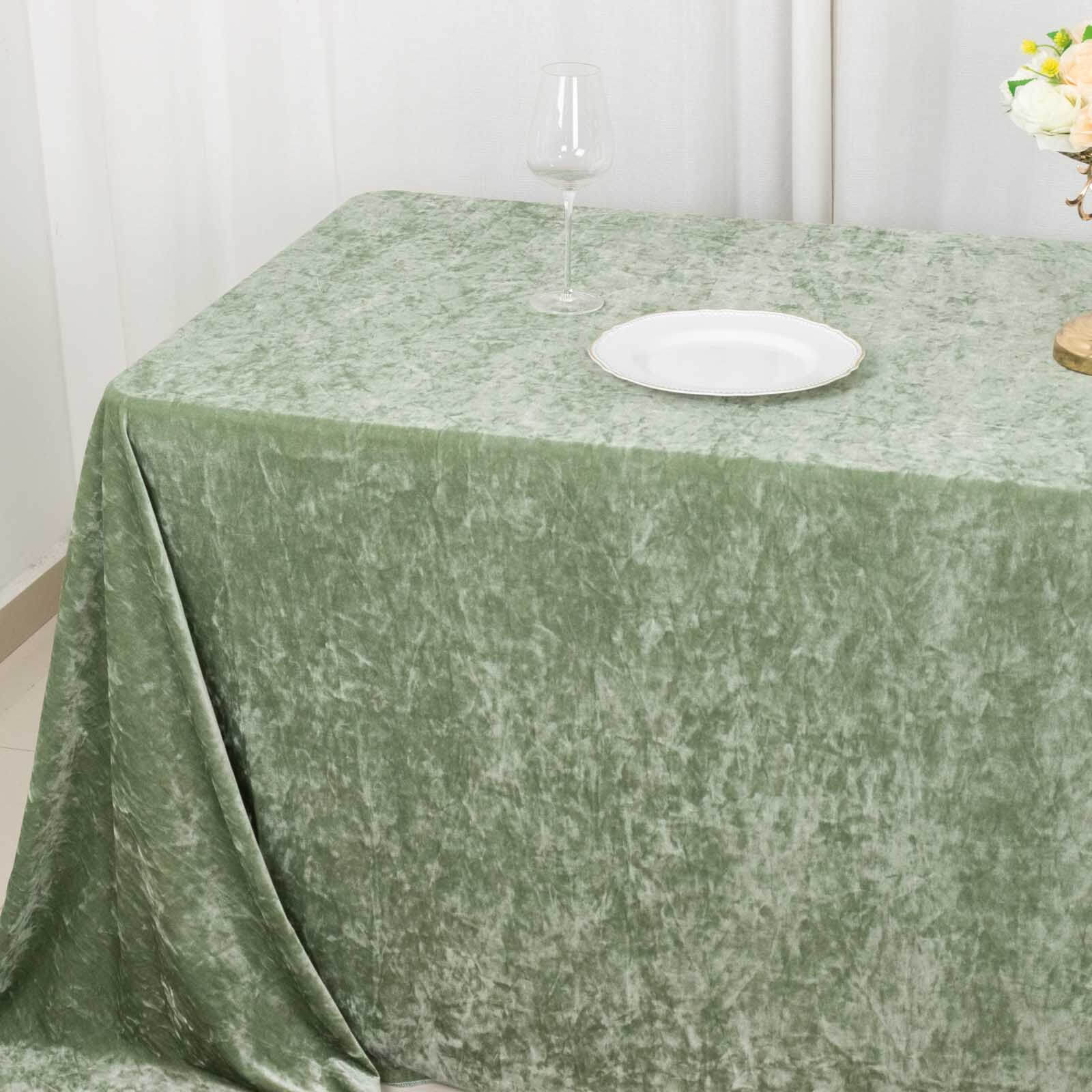 Premium Crushed Velvet 90x132 Rectangle Tablecloth Sage Green - Reusable Soft & Seamless Table Cover