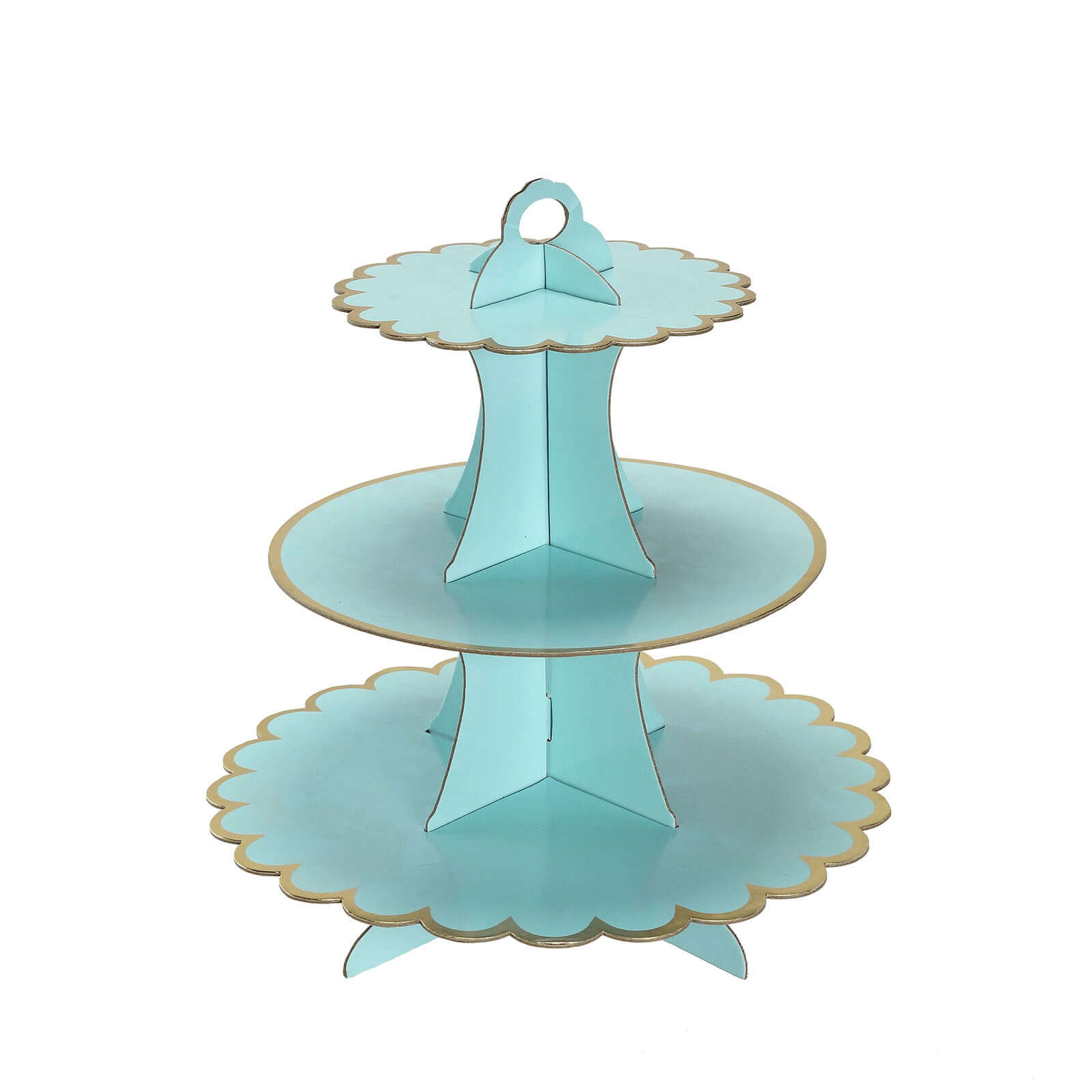 3-Tier Cardboard Cupcake Stand Light Blue - Sturdy & Collapsible Dessert Treat Tower with Gold Scalloped Rim for Baby Shower Wedding & Party Decor 13