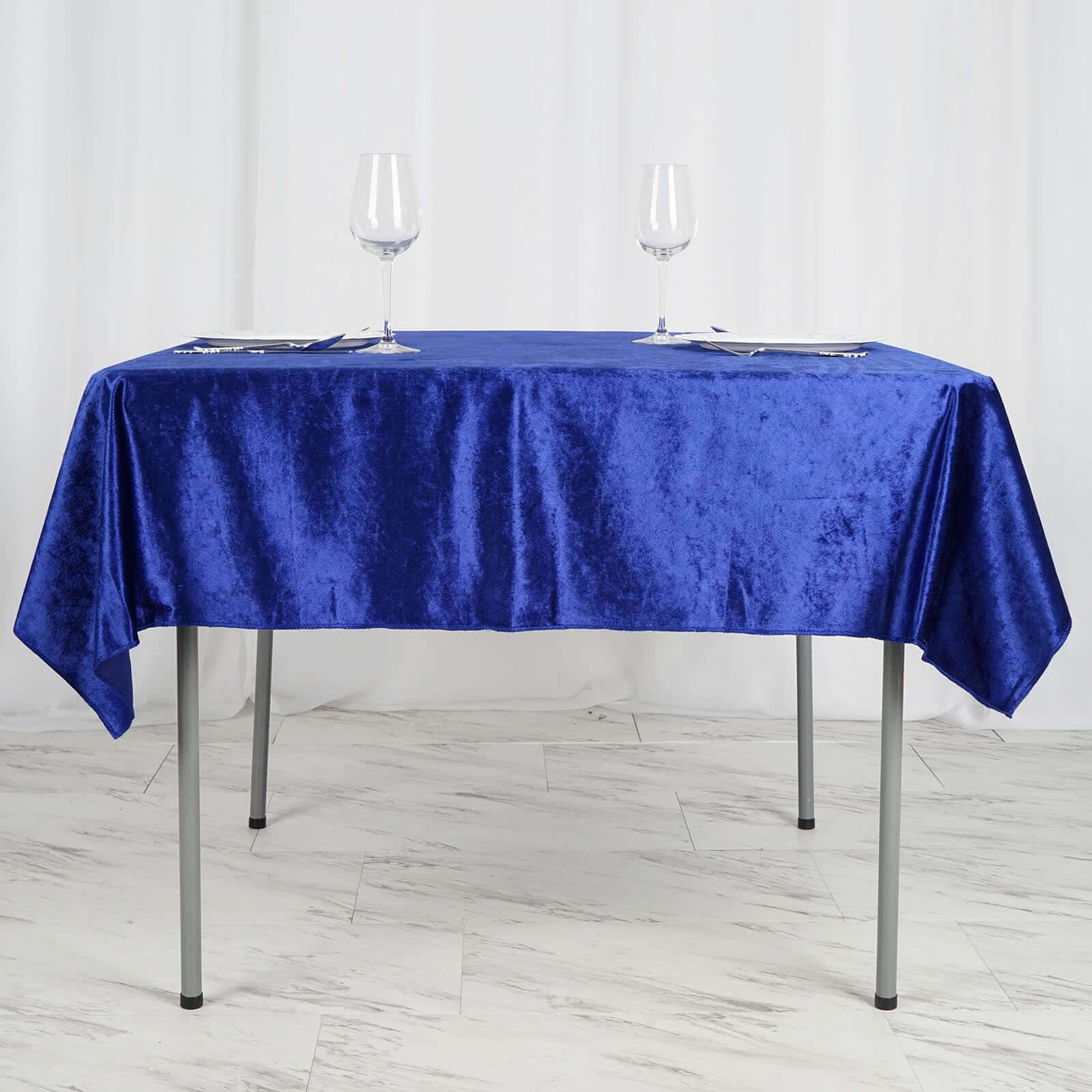 54x54 Royal Blue Seamless Premium Velvet Square Tablecloth, Reusable Linen