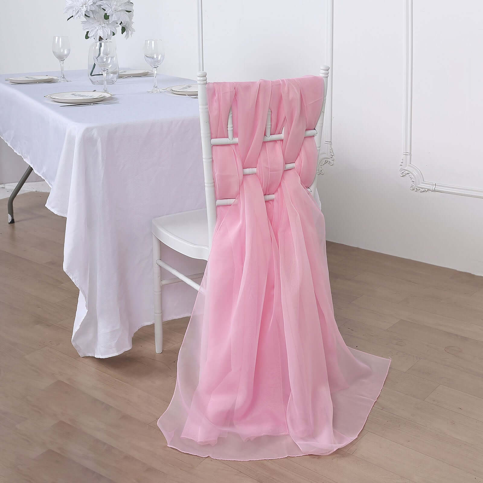 5 Pack Premium Chiffon Chair Sashes Pink - Soft & Lightweight Designer Chair Bows 22x78