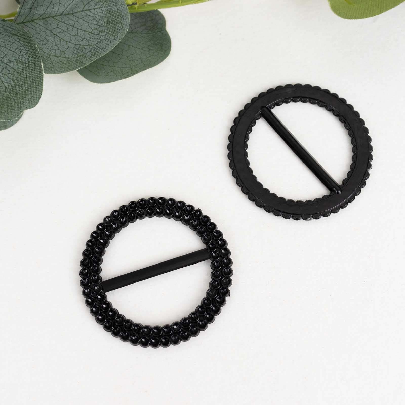 20 Pack Diamond Round Chair Sash Band Buckle Pins Black - Timeless Rhinestone Napkin Rings 2.5