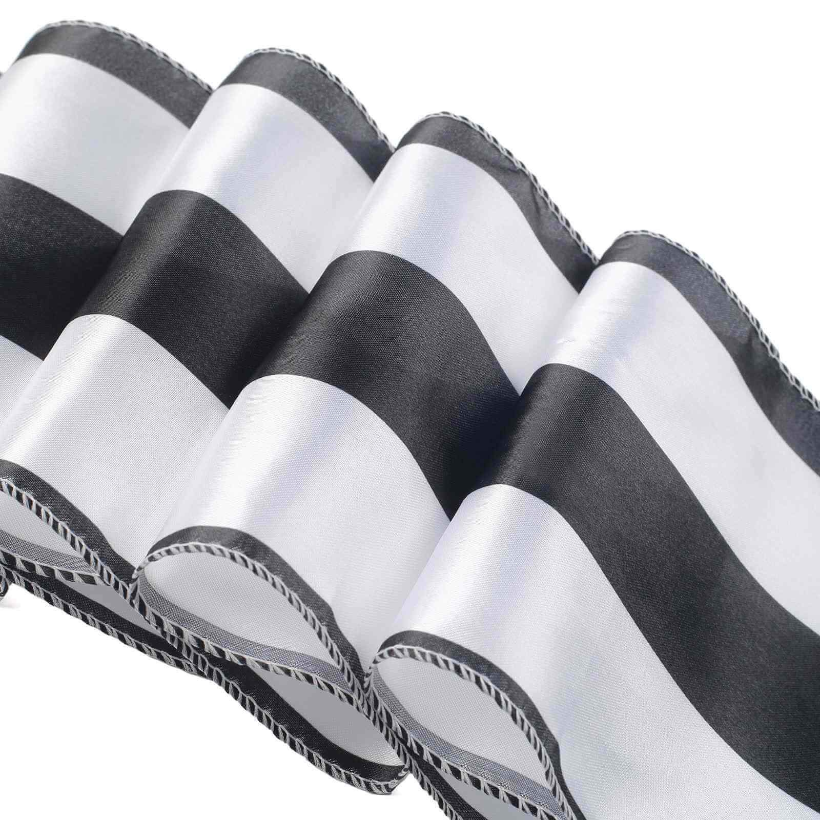 5 Pack Satin 6x108 Chair Sashes Black/White Stripes - Sophisticated Decor for Weddings & Gatherings