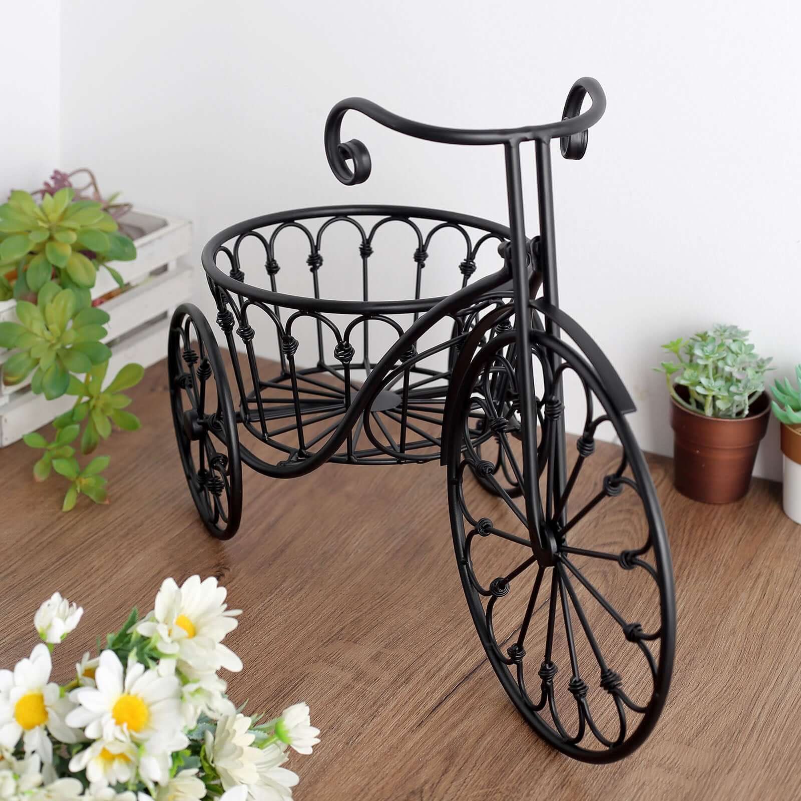 Tricycle Planter Basket Black Decorative Design - Metal Indoor/Outdoor Plant Stand 22