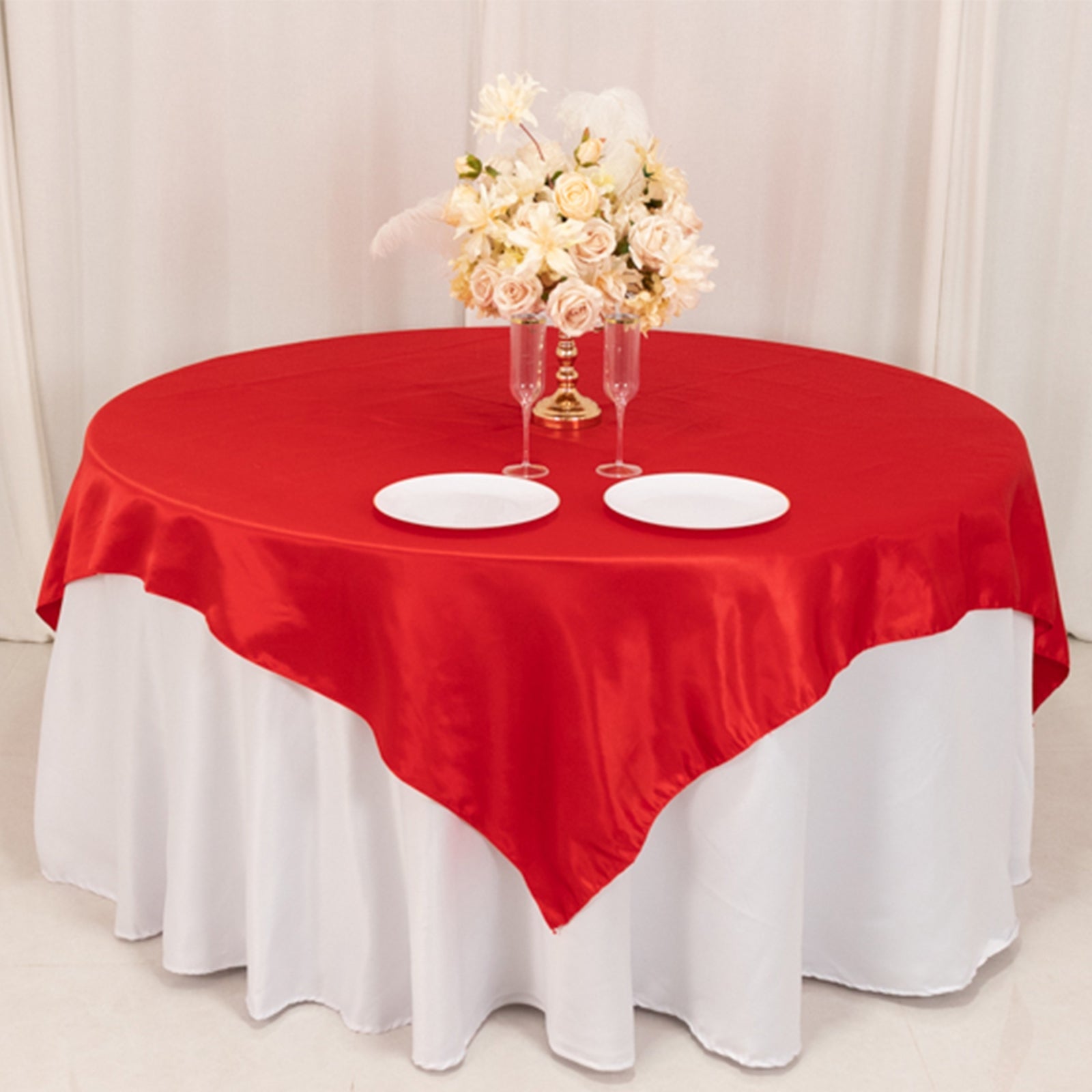 Lamour Satin 72x72 Table Overlay Square Tablecloth Red - Smooth Finish Table Topper