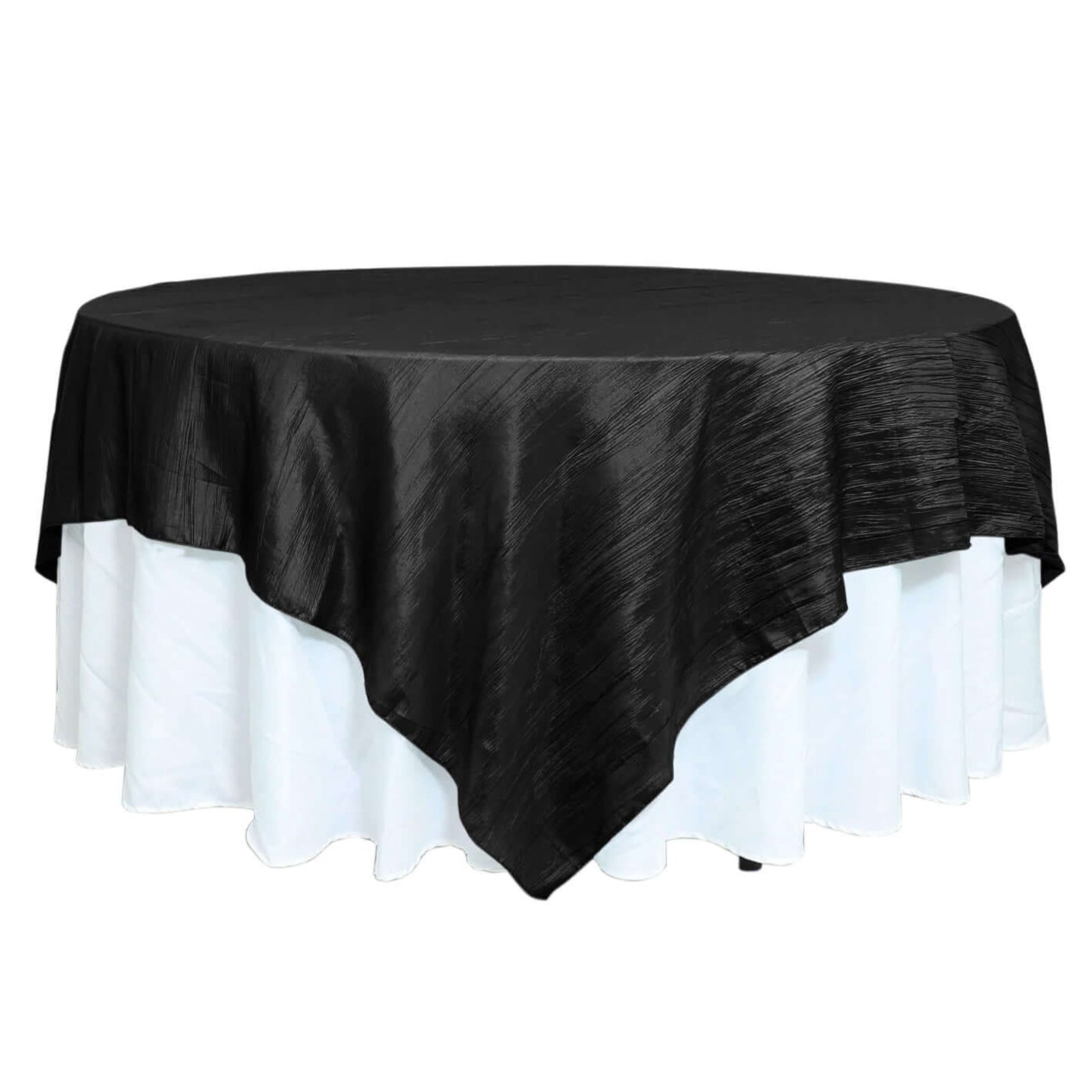 Taffeta 90x90 Table Overlay Square Tablecloth Black - Accordion Crinkle Table Cover