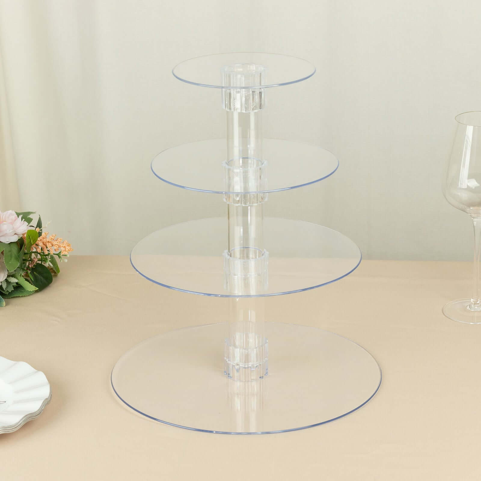 4-Tier Acrylic Round Cupcake Stand Clear - Heavy Duty Easy To Assemble Dessert Tower Holder Pastry Display with Film Sheets for Modern Minimalist Buffet Party Tables 14