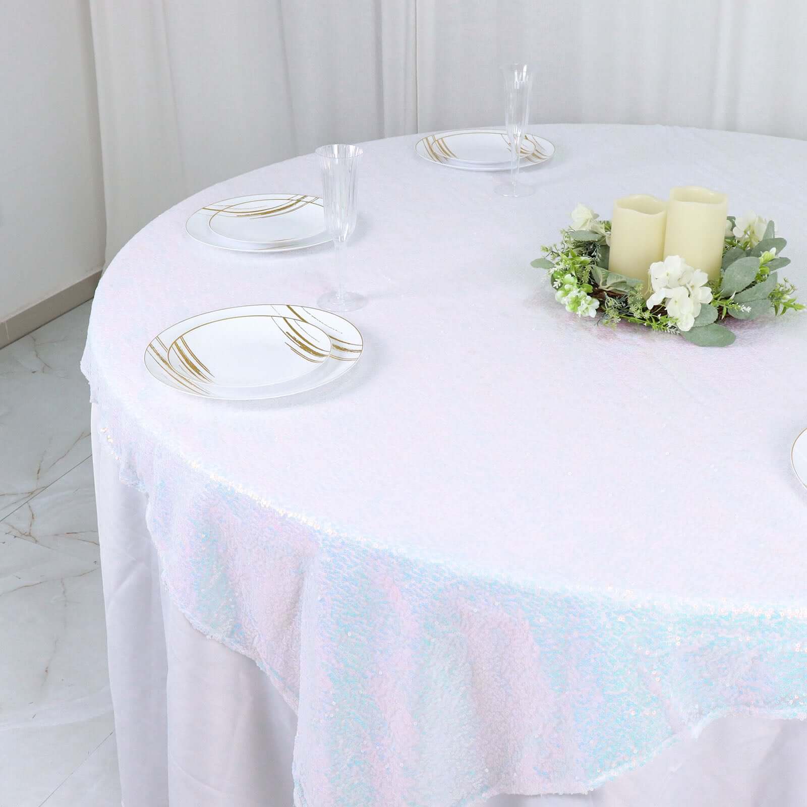 Sequin 60x60 Table Overlay Square Tablecloth Irisdescent Blue - Luxe Wedding Table Topper