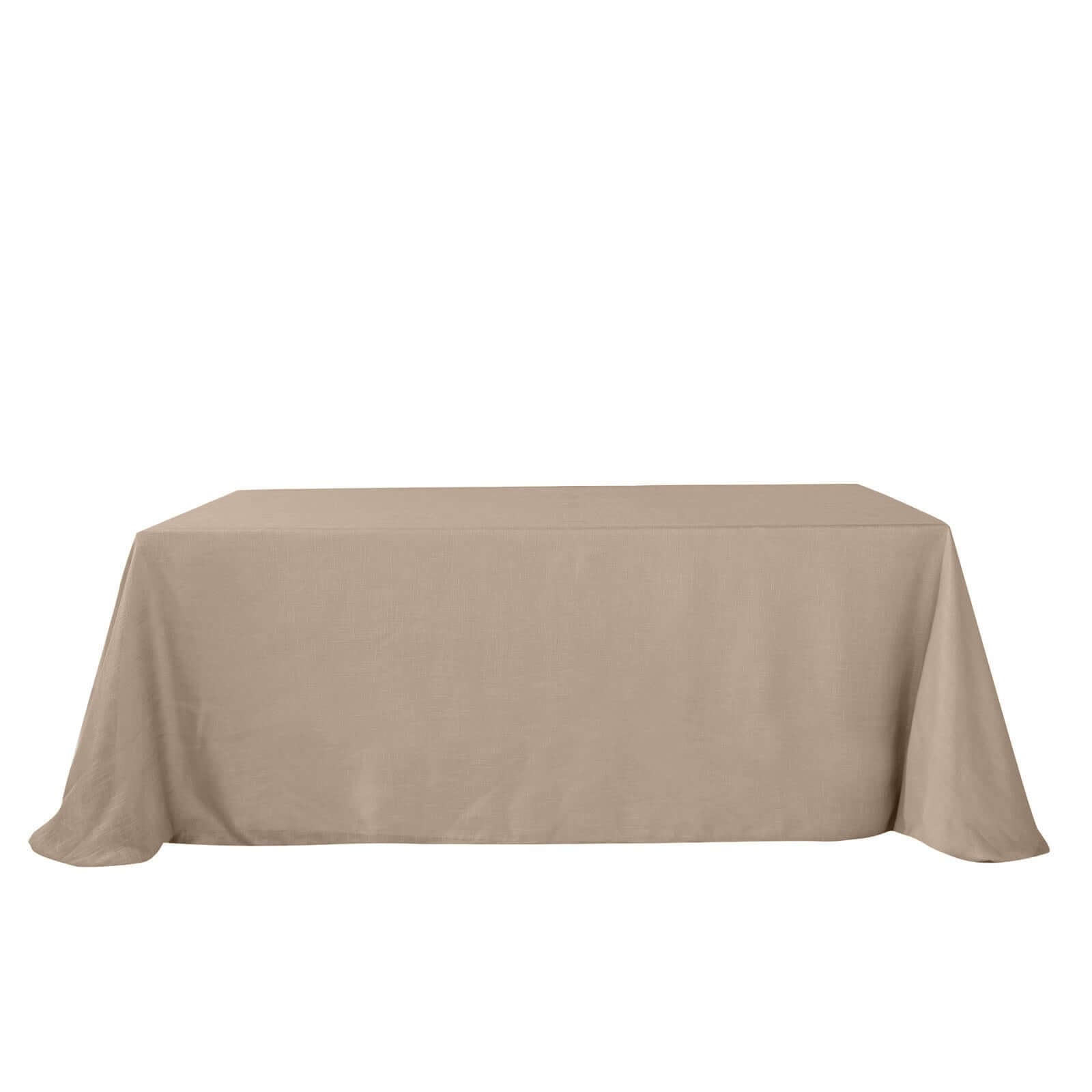 Faux Linen 90x156 Rectangular Tablecloth Taupe - Slubby Texture Wrinkle-Resistant Seamless Table Cover