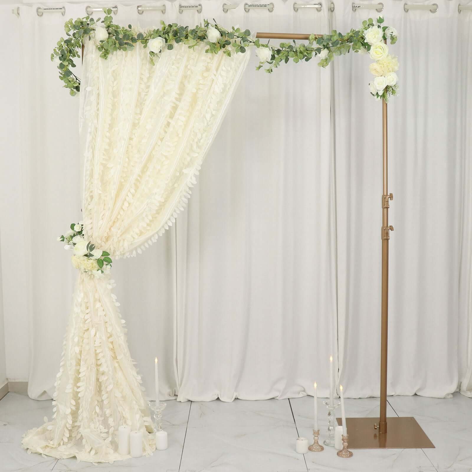 8ftx8ft Ivory 3D Leaf Petal Taffeta Event Curtain Drapes, Backdrop Event Panel With Rod Pocket