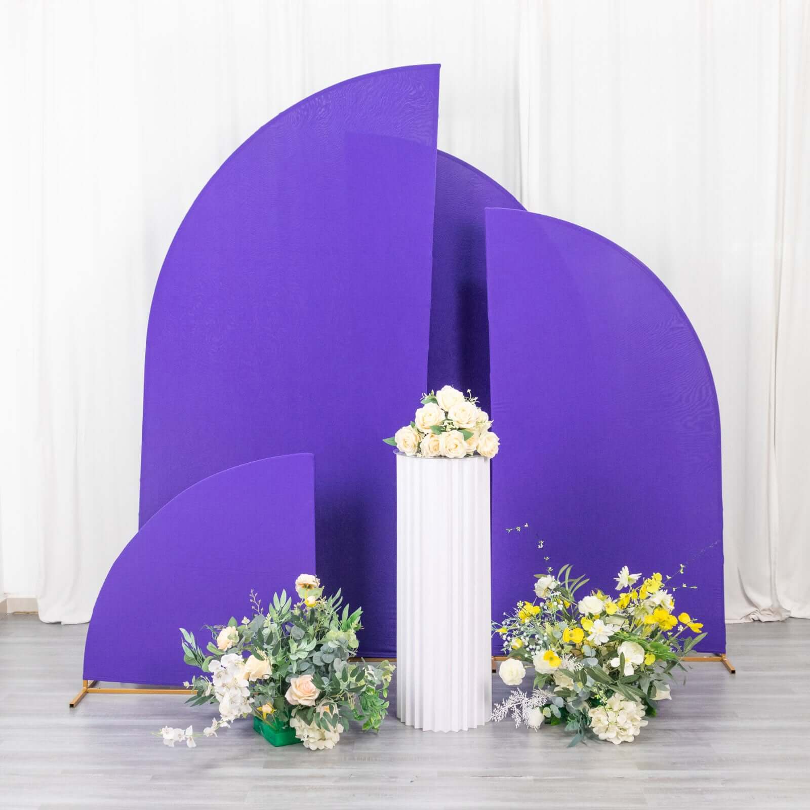 Set of 4 Matte Purple Spandex Half Moon Chiara Backdrop Stand Covers, Custom Fitted Wedding Arch Covers - 2.5ft,5ft,6ft,7ft