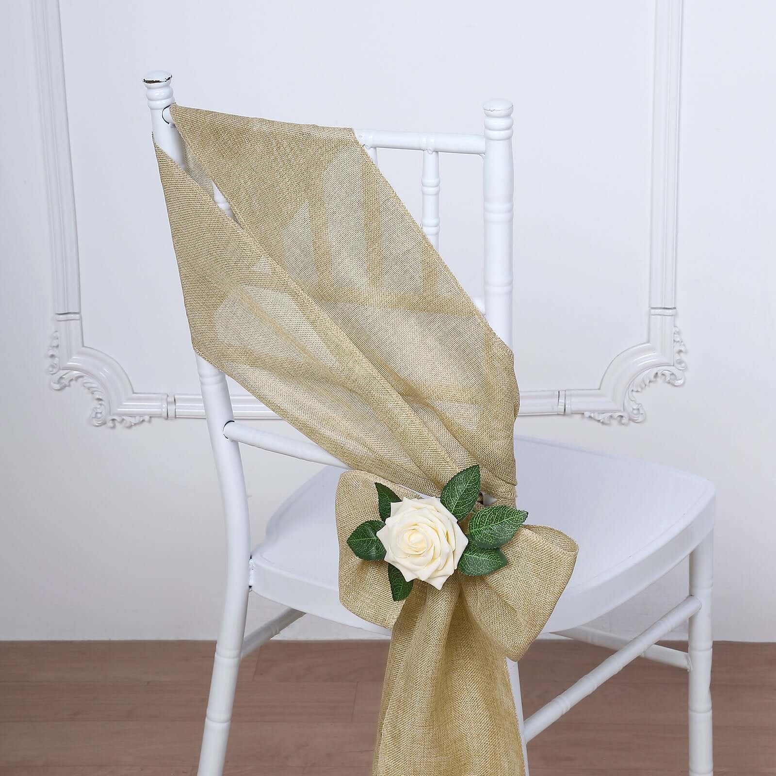 5 Pack Jute Faux Burlap 6x108 Chair Sashes Natural - Boho Chic Linen Decor