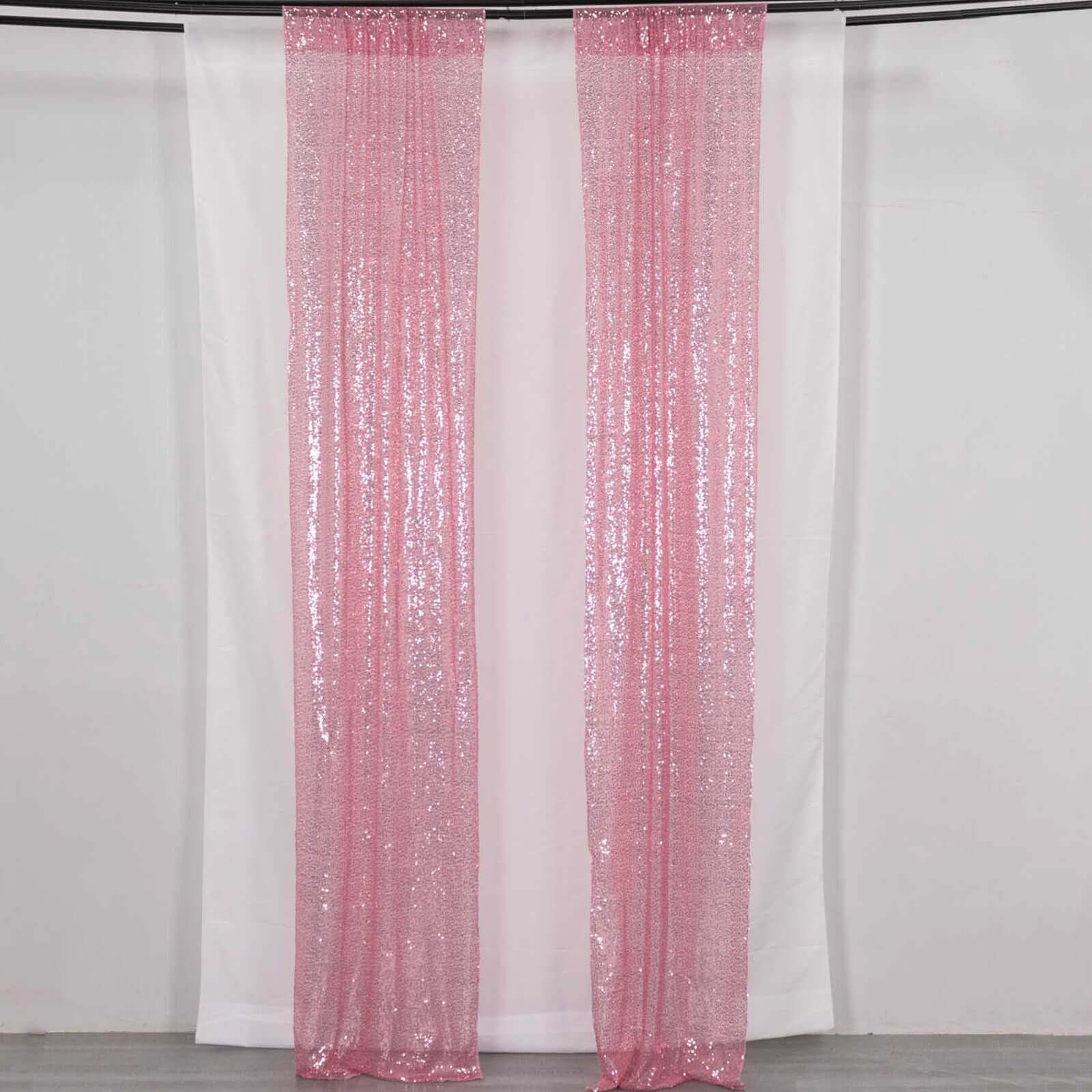 2 Pack Pink Sequin Event Curtain Drapes with Rod Pockets, Seamless Backdrop Event Panels - 8ftx2ft