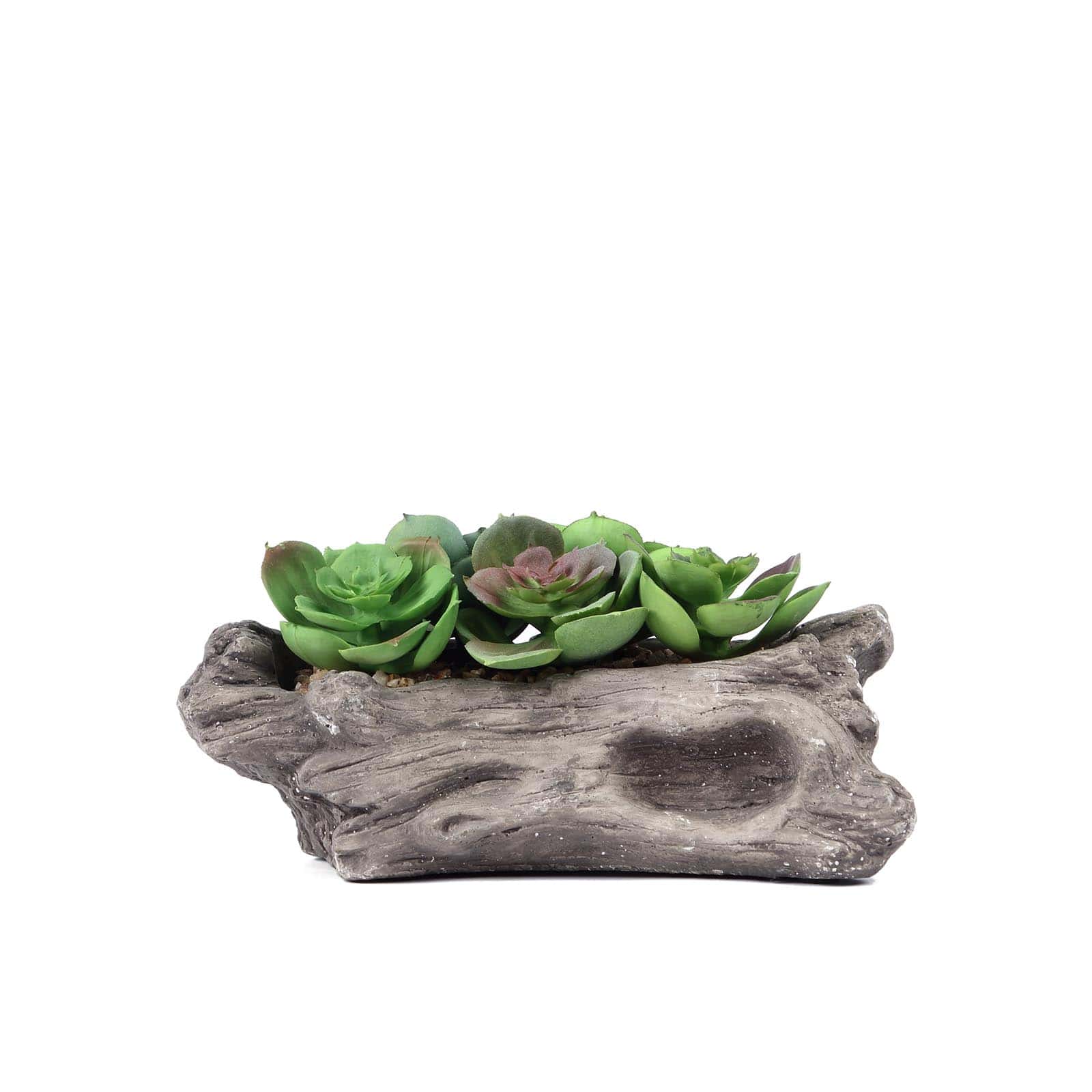 Perle Von Nurnberg Artificial Succulents Arrangements in 7 Log Planter - Lifelike Faux Plant for Stylish Home Bathroom Tabletop Indoor Outdoor Greenery Decor