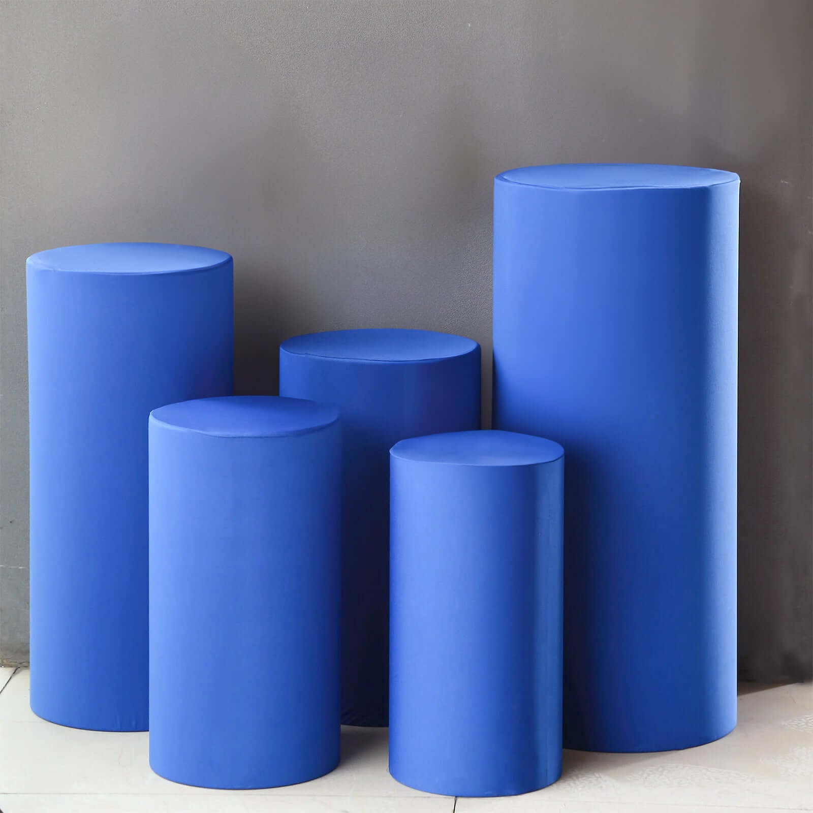 Set of 5 Royal Blue Spandex Cylinder Pedestal Stand Covers, Stretchable Pillar Prop Covers - 160 GSM