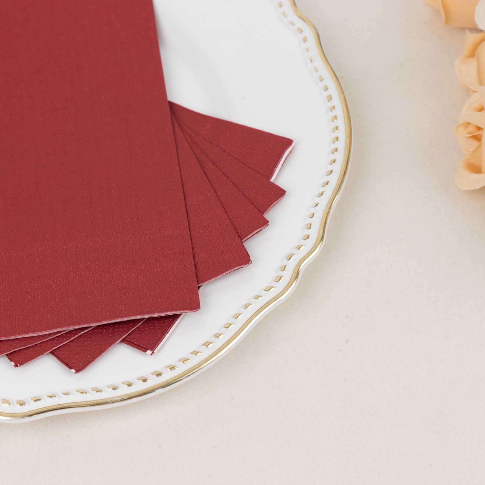 50-Pack Paper Napkins Soft Burgundy - Disposable 2-Ply Cocktail and Beverage Napkins for Weddings