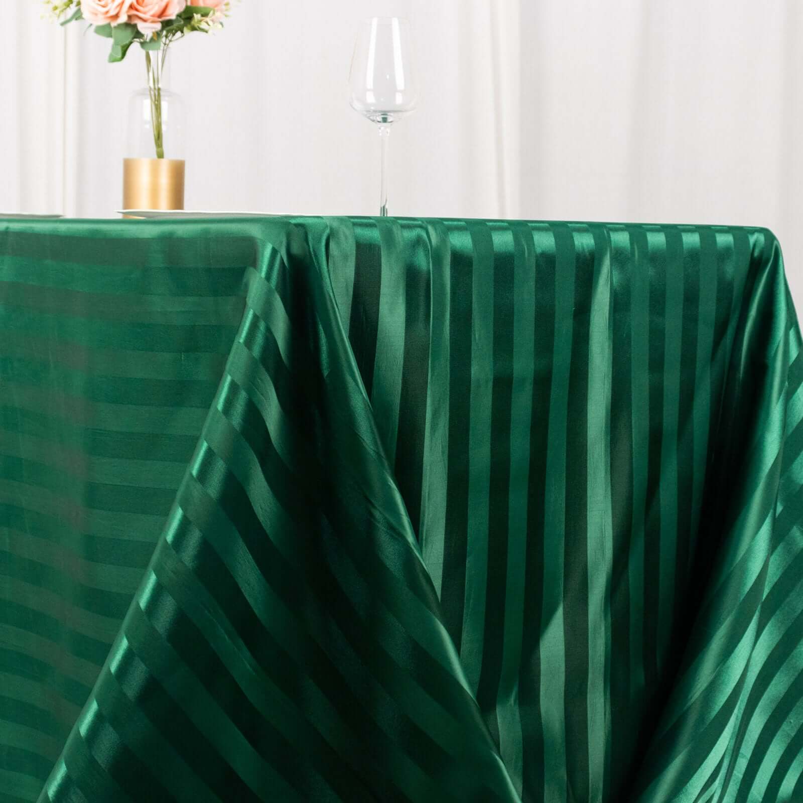 Satin Striped 90x132 Rectangular Tablecloth Hunter Emerald Green Satin Stripe - Seamless Silky Smooth Table Cover