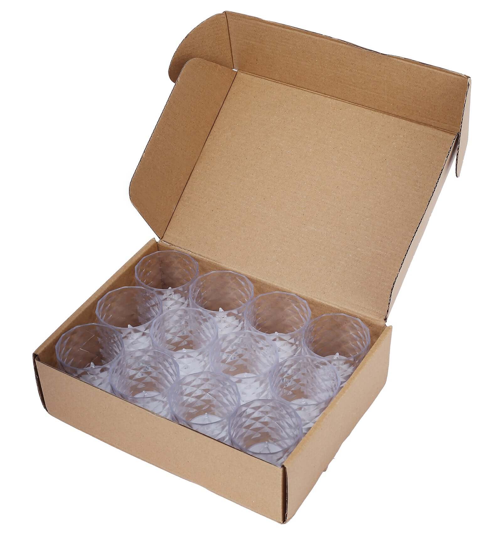 12-Pack LED Tealight Candle Holders Whiskey Glass Design Clear - Warm White Battery Operated Lights 3