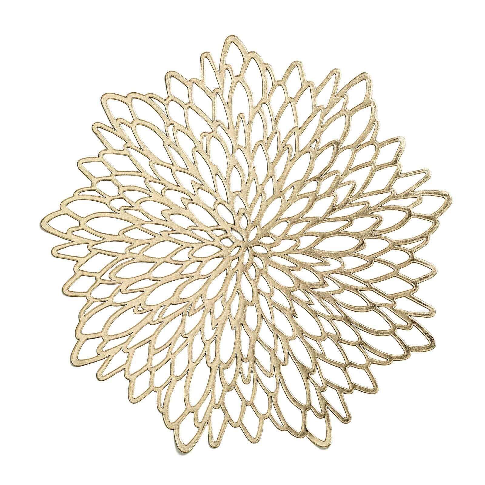 6-Pack Dining Table Mats Floral Design Gold - Metallic Vinyl Round Non-Slip Mats for Tables 15