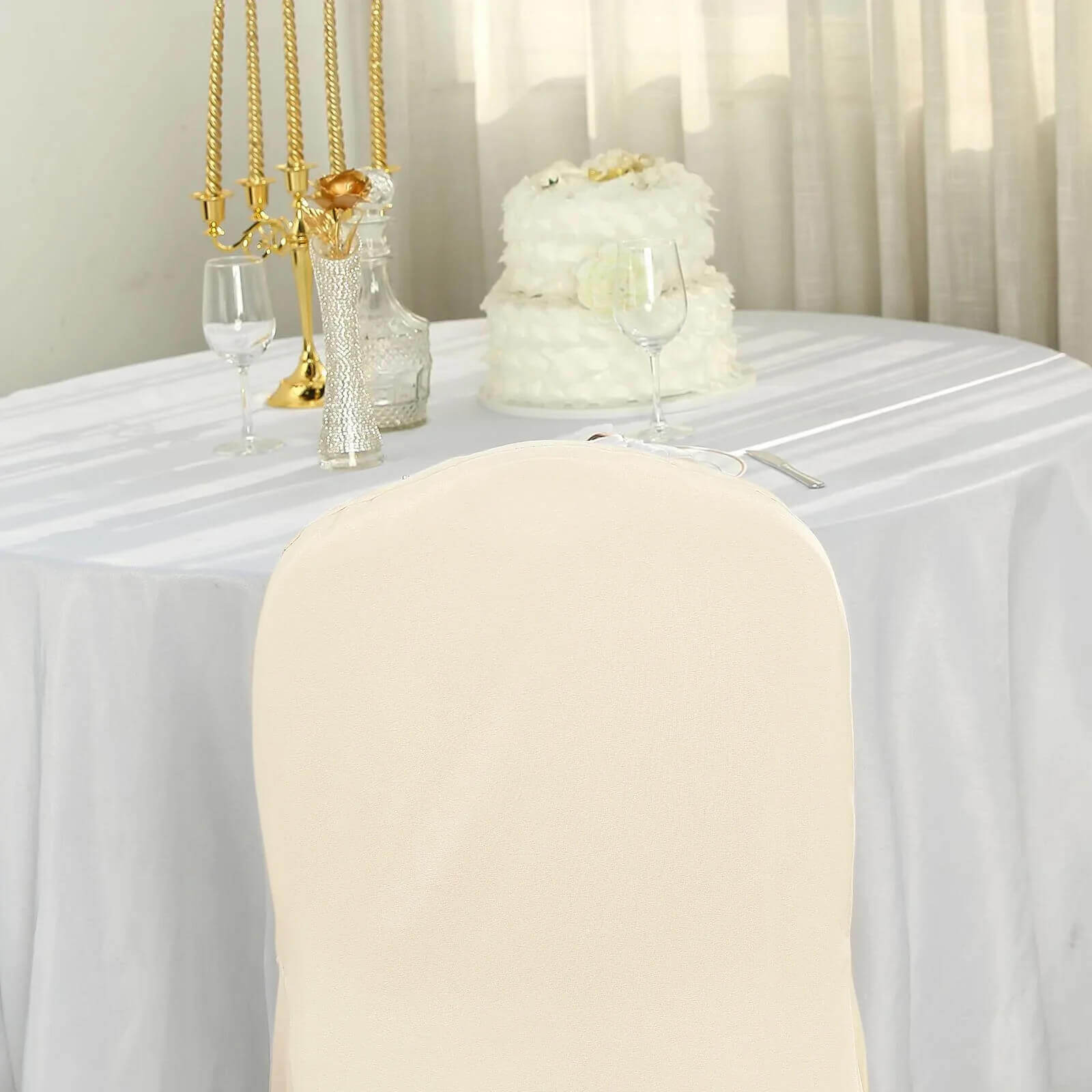 10 Pack Polyester Chair Cover for Banquet Chairs Beige - Stain-Resistant Reusable Slip-On Slipcover