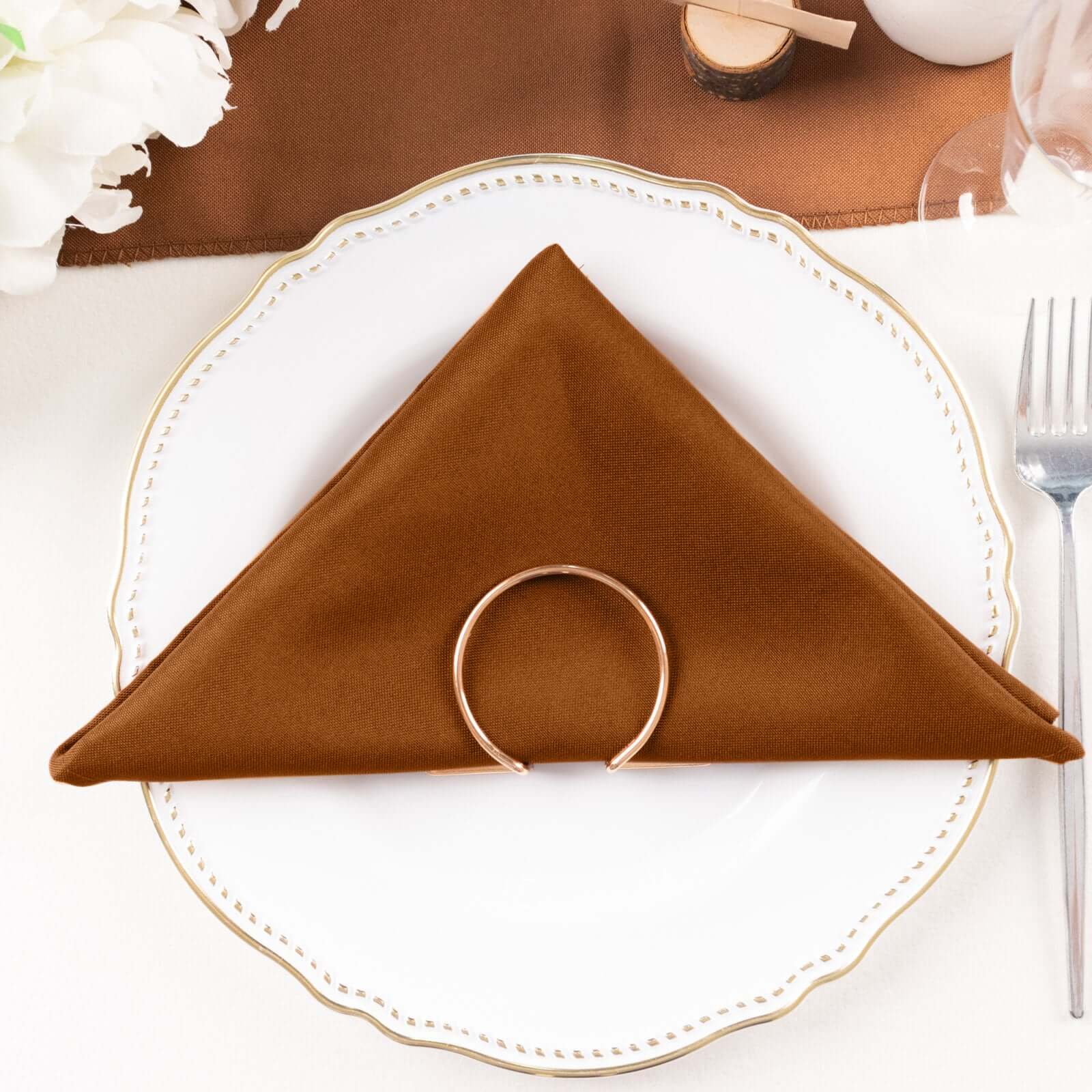 5 Pack Polyester 20x20 Napkins Cinnamon Brown - Wrinkle Resistant & Easy Care Cloth Napkins