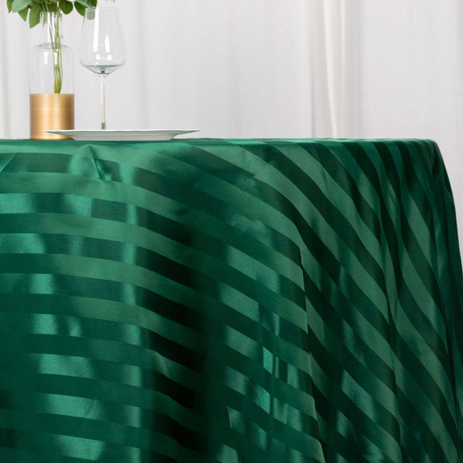 Satin Striped 120 Round Tablecloth Hunter Emerald Green Satin Stripe - Silky Smooth Seamless Table Cover