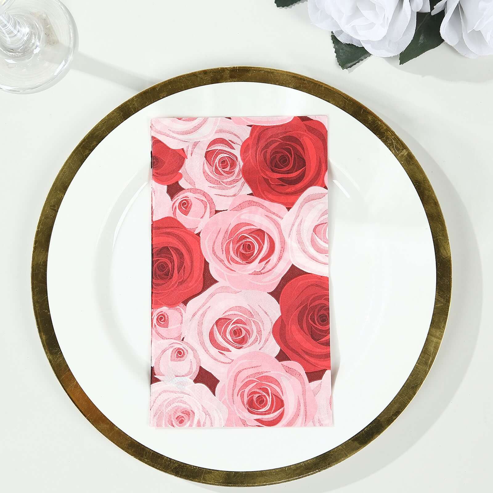 20-Pack Paper Dinner Napkins with Rose Floral Print Red/Pink 2 Ply - Stylish Boho Napkins for Events