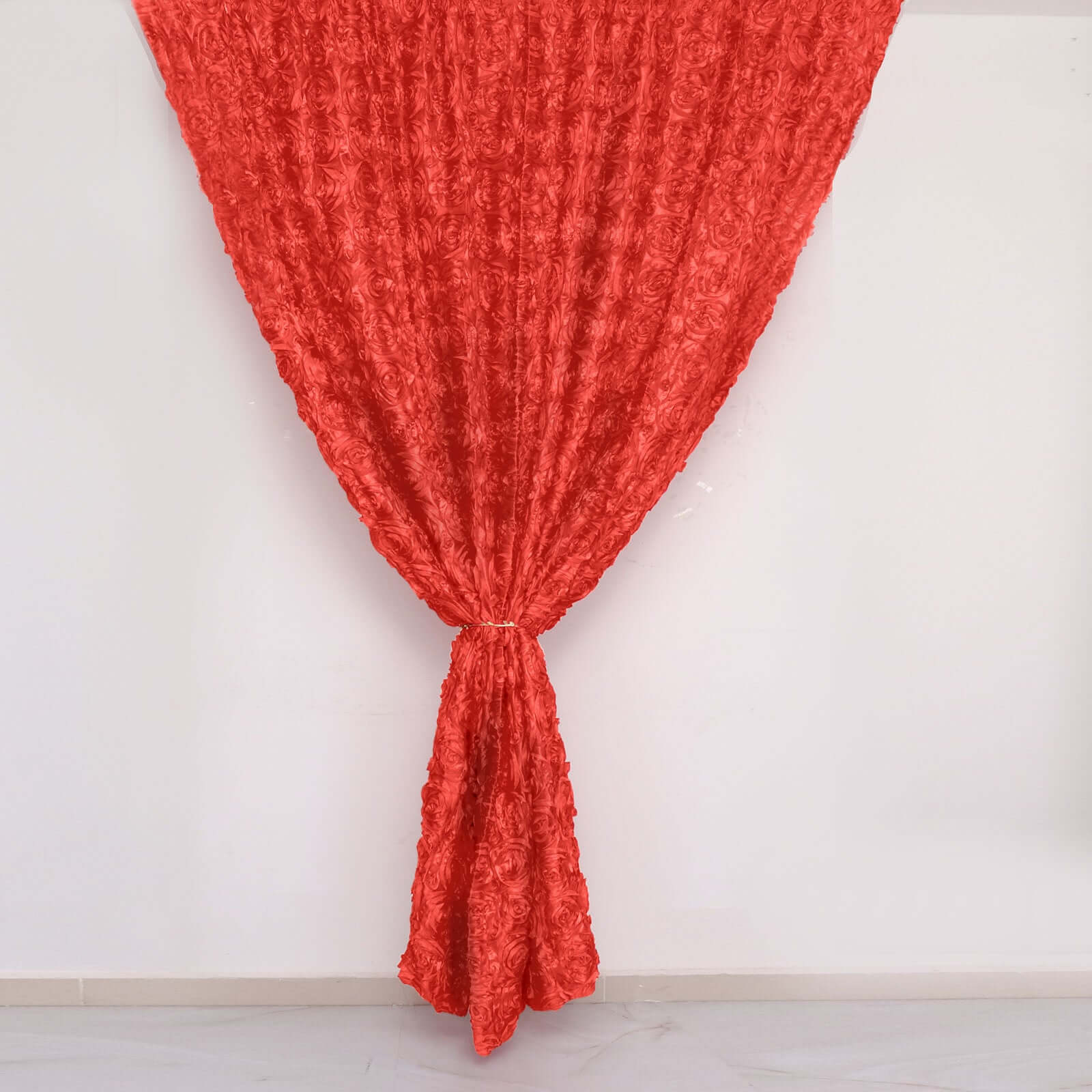 8ftx8ft Red Satin Rosette Event Curtain Drapes, Backdrop Event Panel