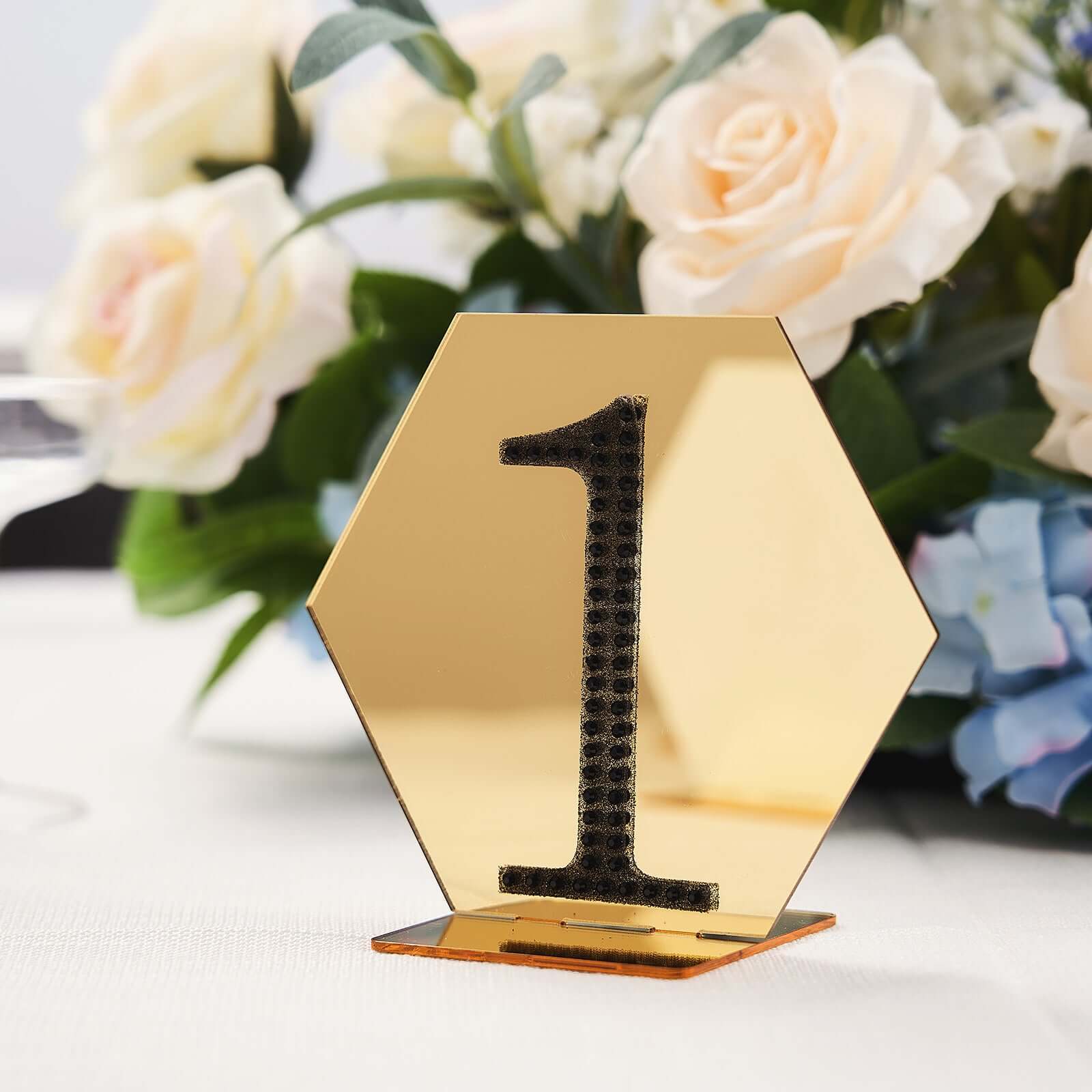 5-Pack Acrylic Table Sign Holders Hexagon Design Gold - Ideal for Modern Event Centerpieces 5