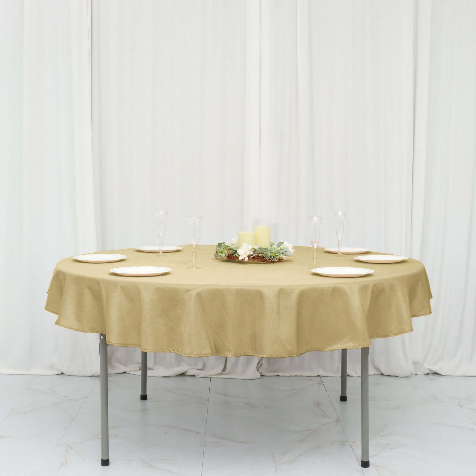 Polyester 70 Round Tablecloth Champagne - Durable & Wrinkle-Resistant Table Cover