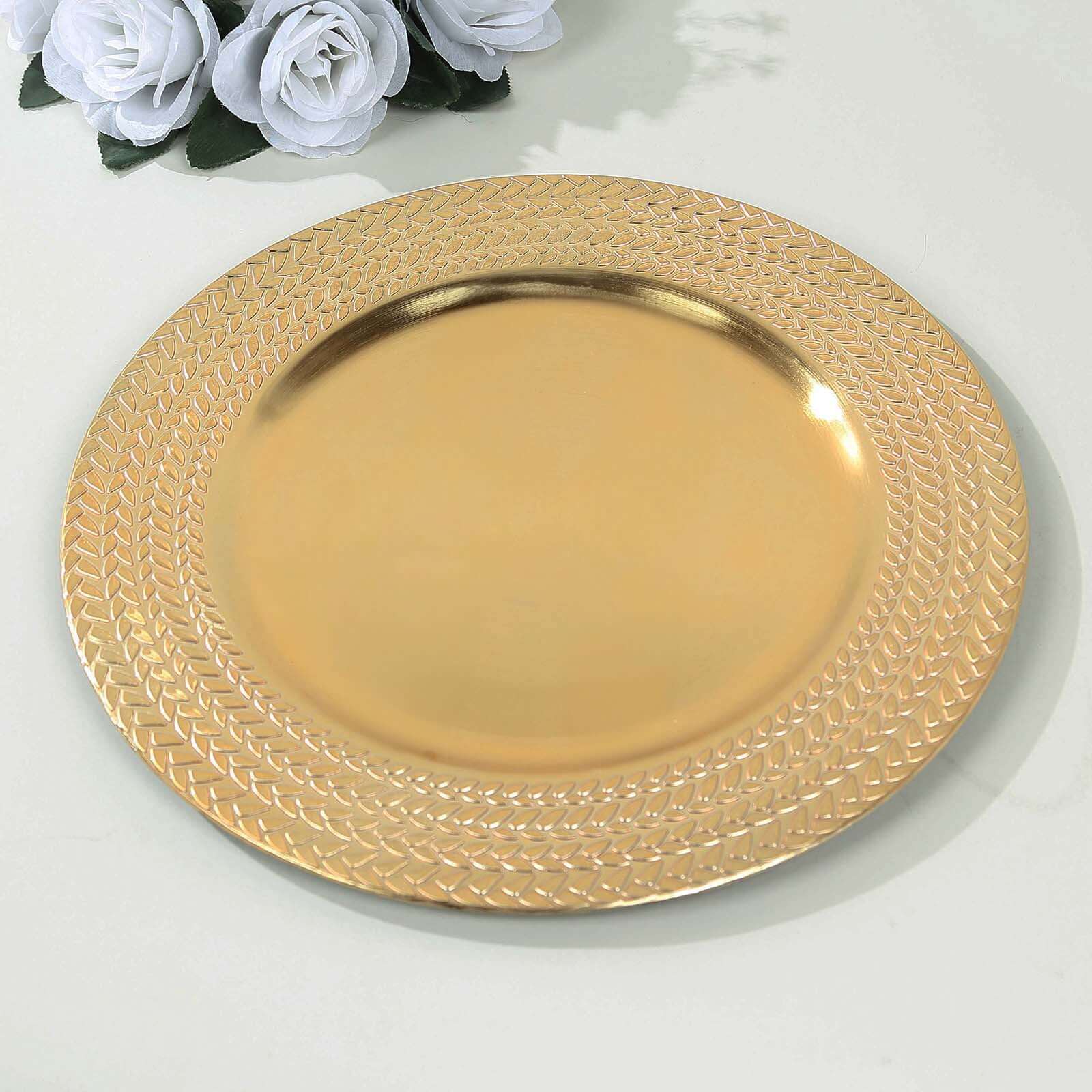 6-Pack Acrylic Round Charger Plates 13 in Gold with Wheat Pattern Rim, Stylish Dinner Party Charger Tableware