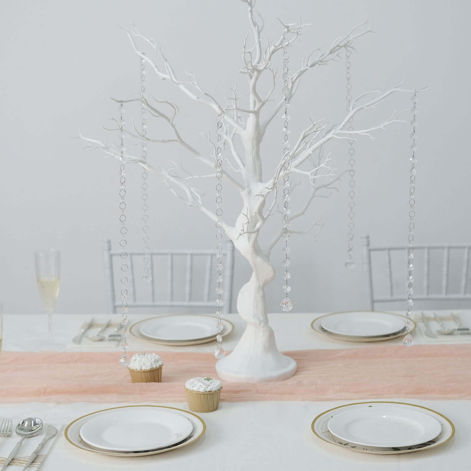 Manzanita Tree Centerpiece White with 8 Acrylic Bead Chains - Easy Assembly Decorative Artificial Tree for Modern Weddings Parties & Event Displays 34