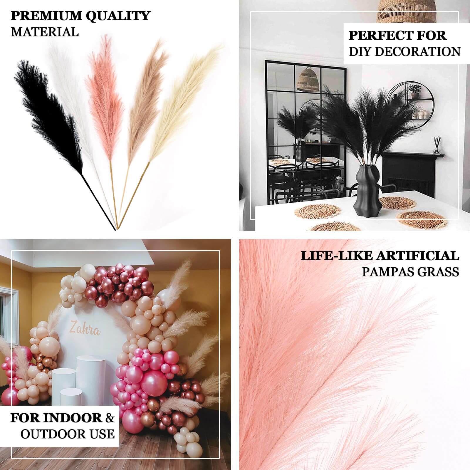 3 Stems Artificial Pampas Grass Decor Dusty Rose - Soft Realistic Faux Ornamental Grass Branches for Rustic Boho Chic Backdrops Floral Styling & Vase Displays 44