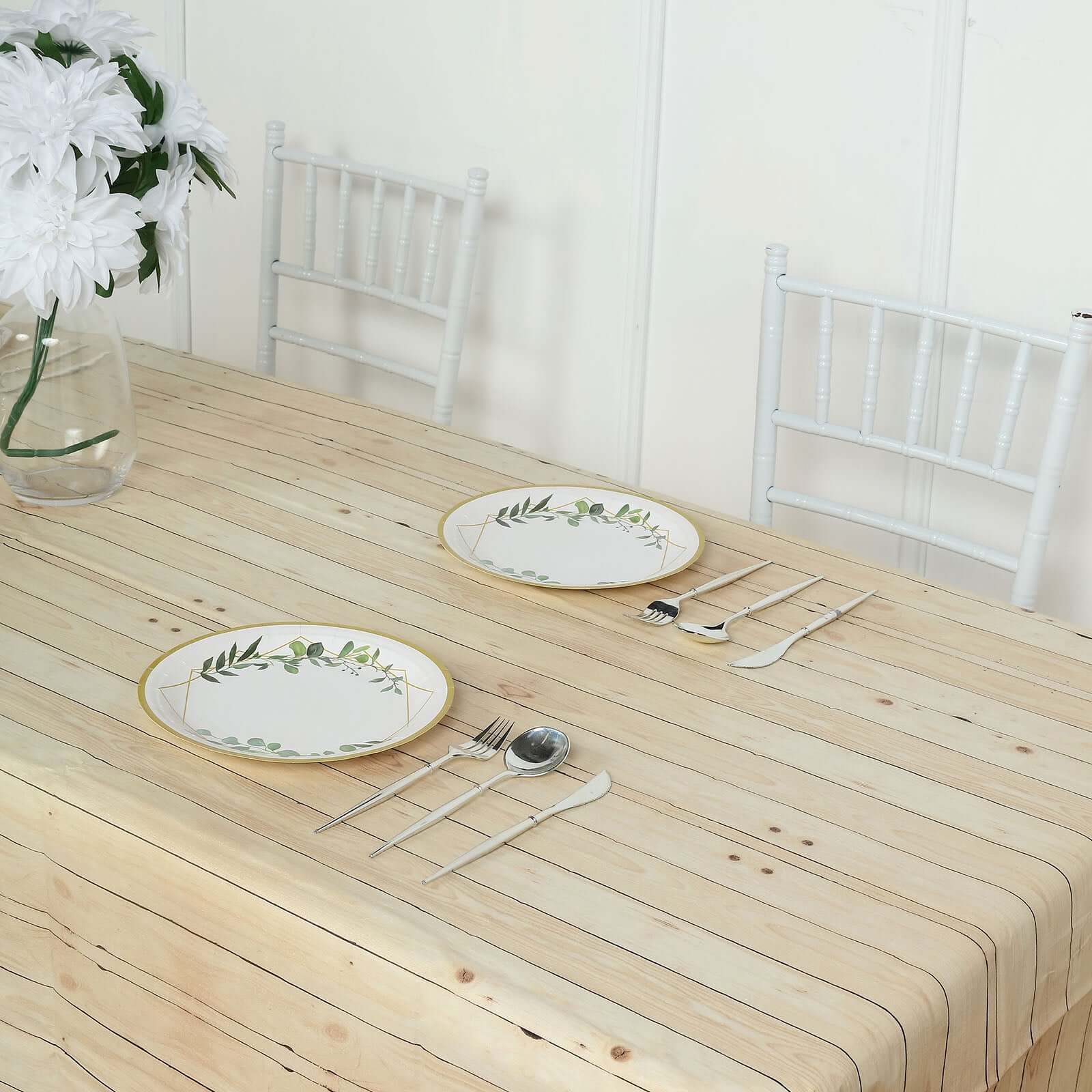 Plastic Table Cover Natural Rectangle with Rustic Wooden Print - Durable PVC Disposable Tablecloth 52x108