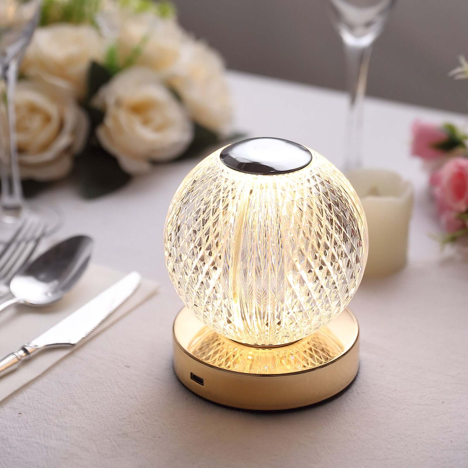 Acrylic LED Table Lamp Diamond Cut Ball Design Rechargeable - Dimmable Touch Control Decorative Night Light 5