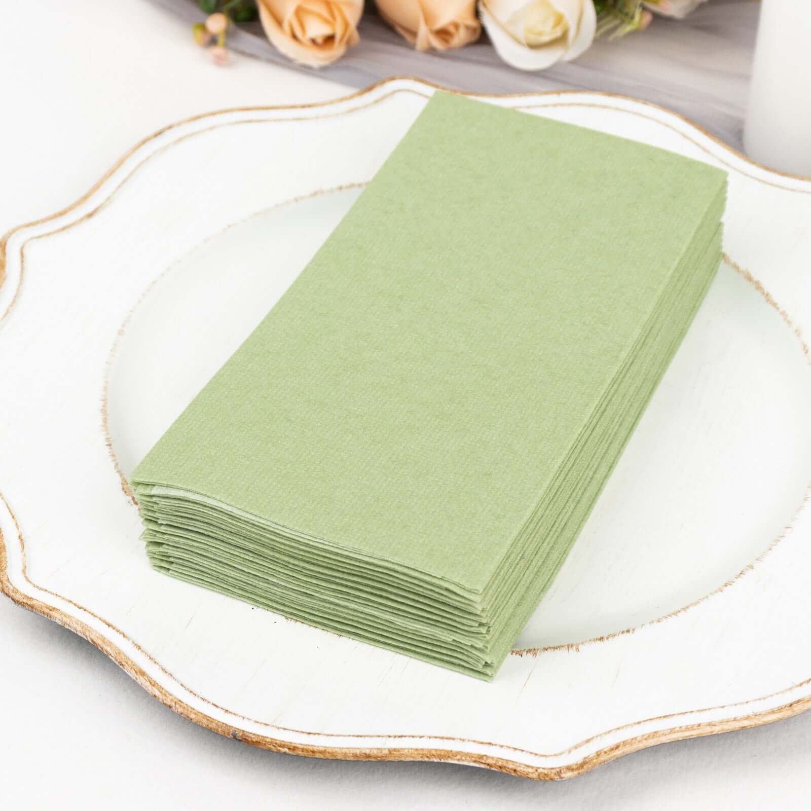 20-Pack Paper Linen-Like Napkins Sage Green - Disposable Hygienic Airlaid Guest Towels 8.5x4