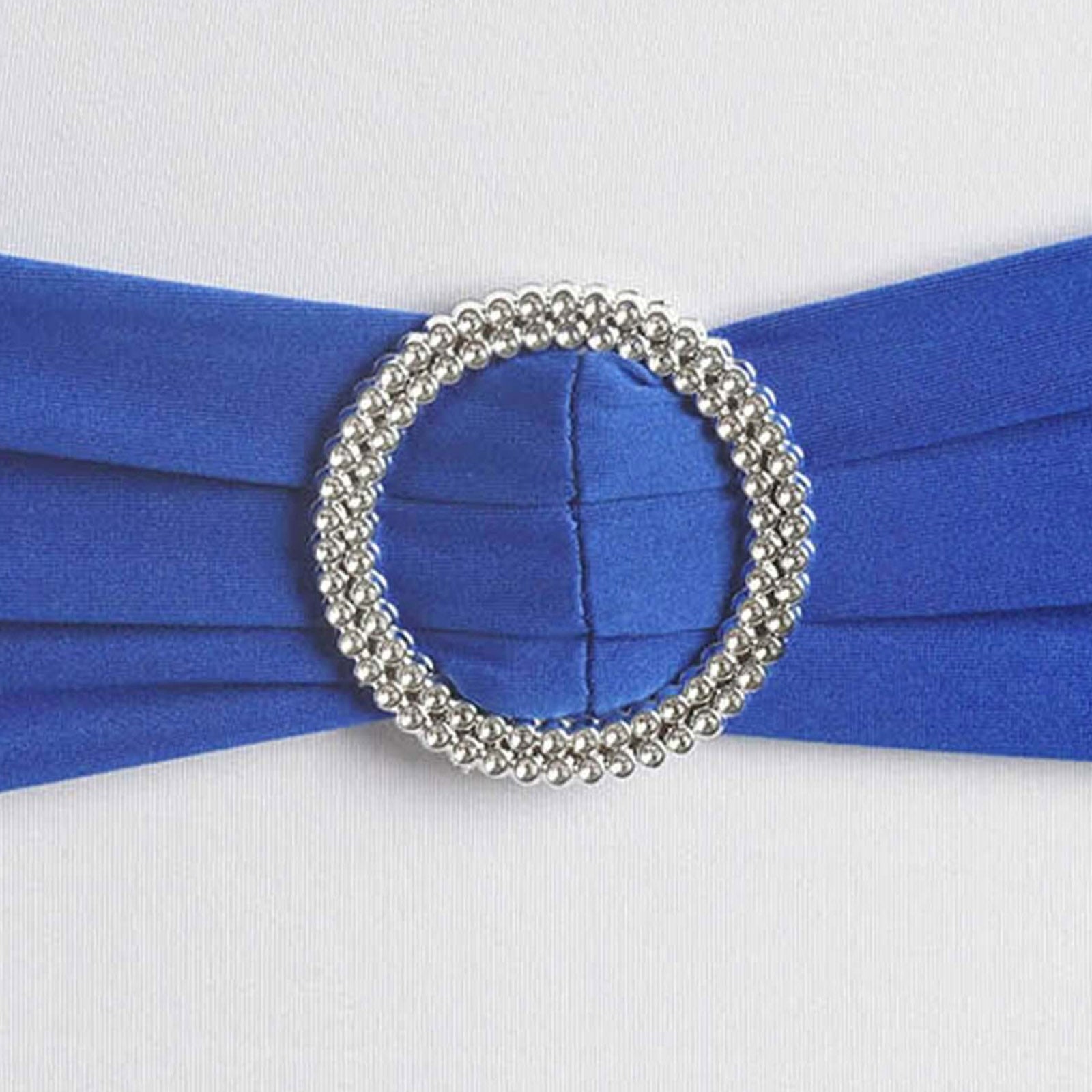 5 Pack Stretch Spandex Chair Sashes Royal Blue - Reusable Chair Bands with Silver Diamond Ring Slide Buckle 5x14