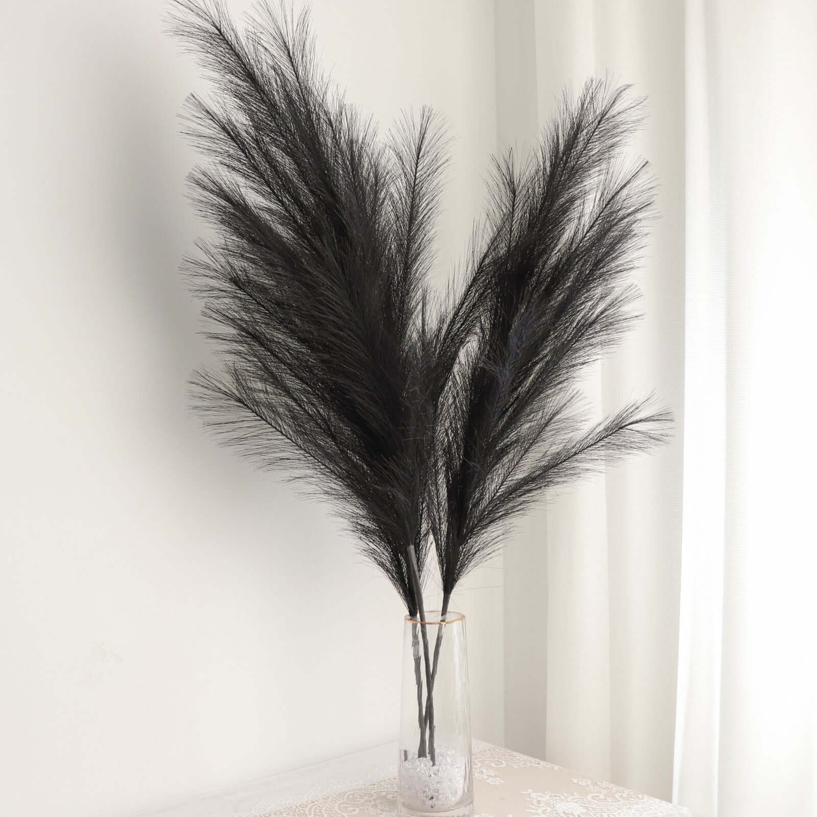 3 Stems Artificial Pampas Grass Decor Black - Soft Realistic Faux Ornamental Grass Branches for Rustic Boho Chic Backdrops Floral Styling & Vase Displays 44