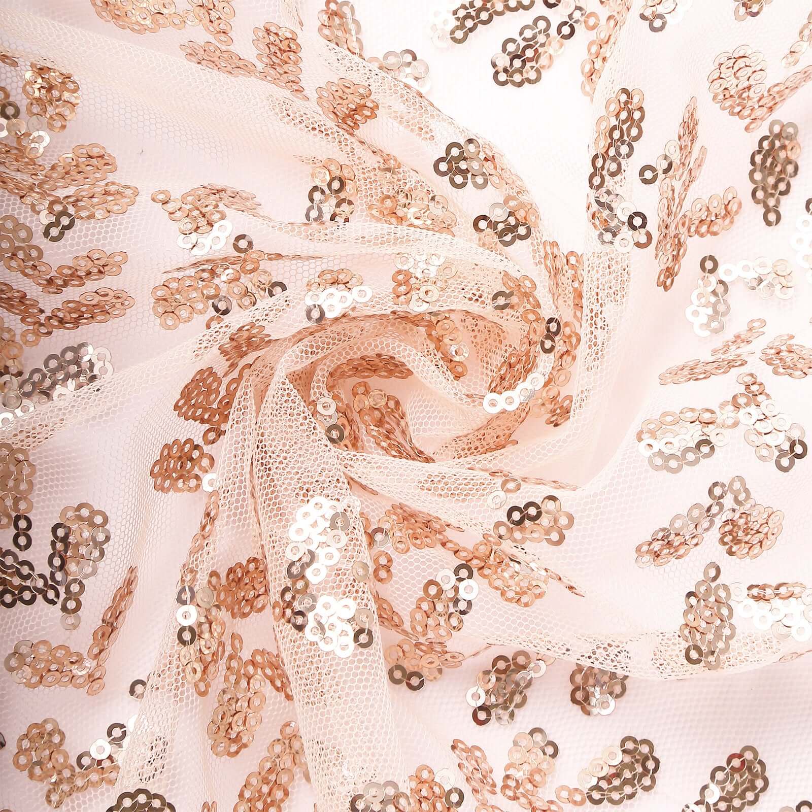 8ftx8ft Rose Gold Embroider Sequin Event Curtain Drapes, Sparkly Sheer Backdrop Event Panel With Embroidery Leaf