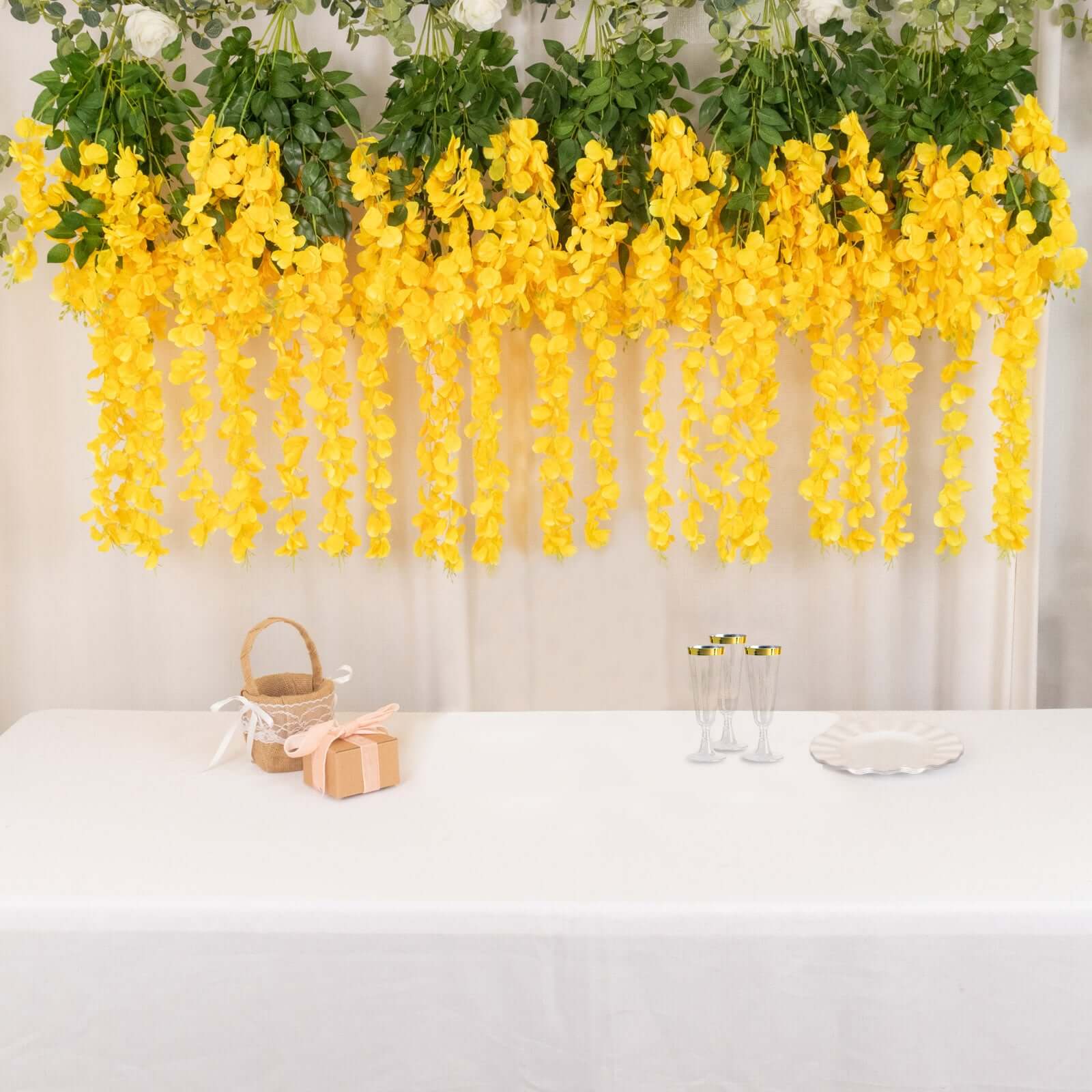 5 Pack 44 Silk Hanging Wisteria Flower Garland Vines in Yellow, 3 Strands in 1 Bush