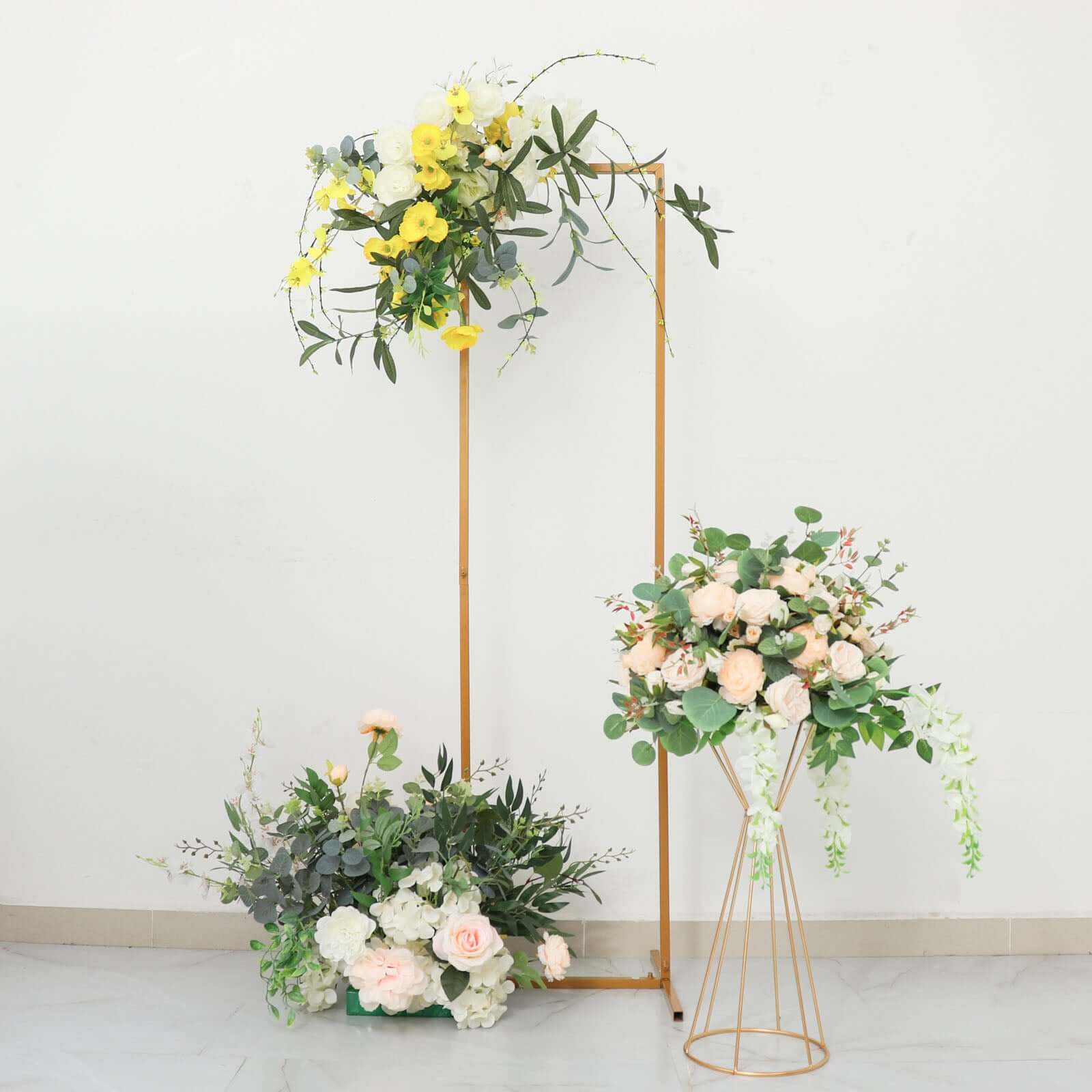 5.5ft Slim Gold Metal Frame Wedding Arch, Rectangular Backdrop Stand, Floral Display Frame