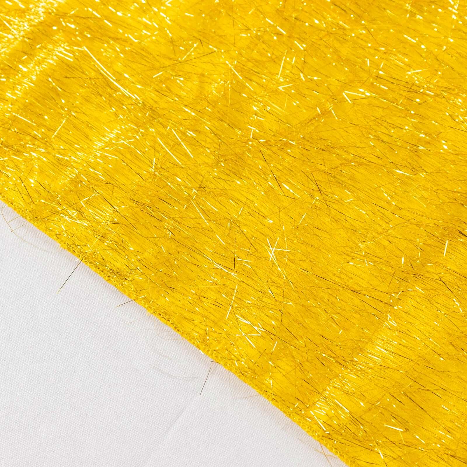 Polyester 90x156 Rectangle Tablecloth Gold Metallic Fringe Shag Tinsel Design Table Cover for Events Decor