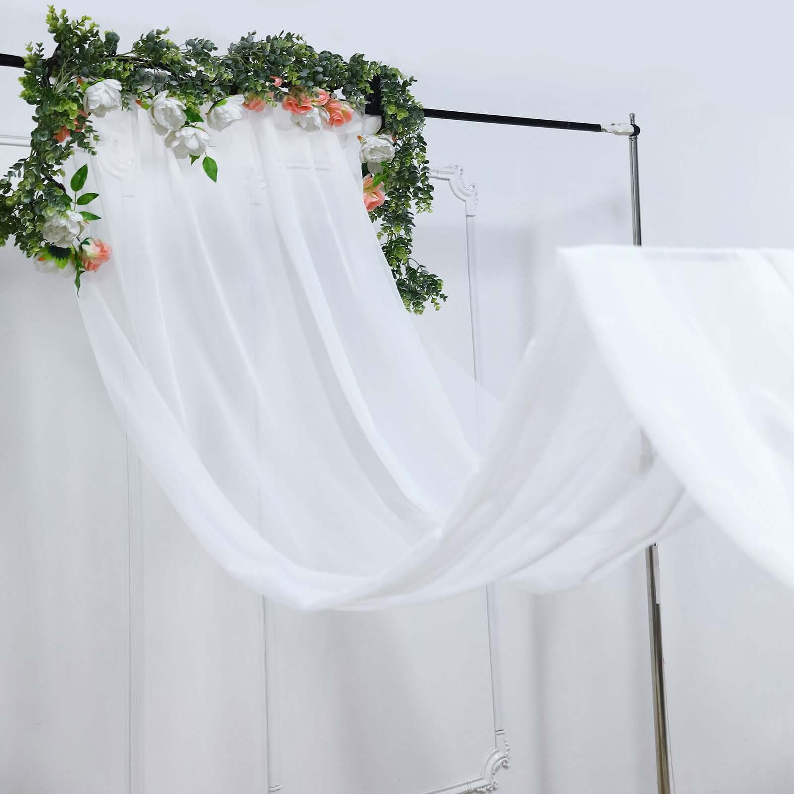 5ftx14ft Premium White Chiffon Curtain Panel, Durable Flame Resistant Backdrop Ceiling Drapery With Rod Pocket