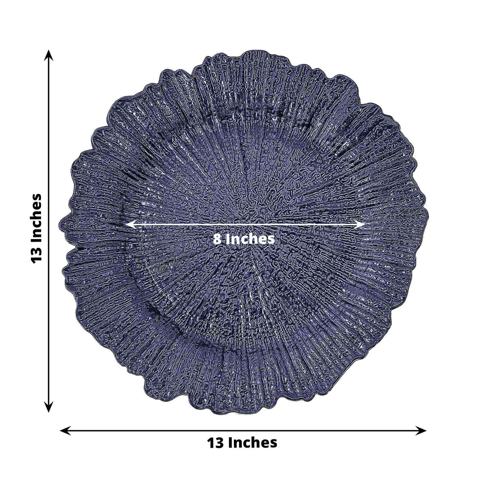 6-Pack Acrylic Plastic Round Charger Plates 13 in Navy Blue with Reef Design, Dinner Charger Tableware